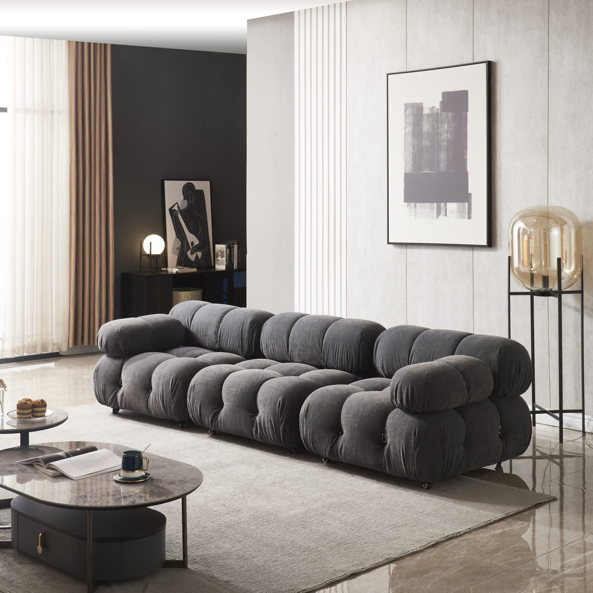 Creative Co-Op Mimosa Modular Sectional Sofa Set - Grey Fabric Upholstered Living Room Furniture for Small Spaces & Modern Apartments | Perfect for Lounging, Entertaining & Relaxing