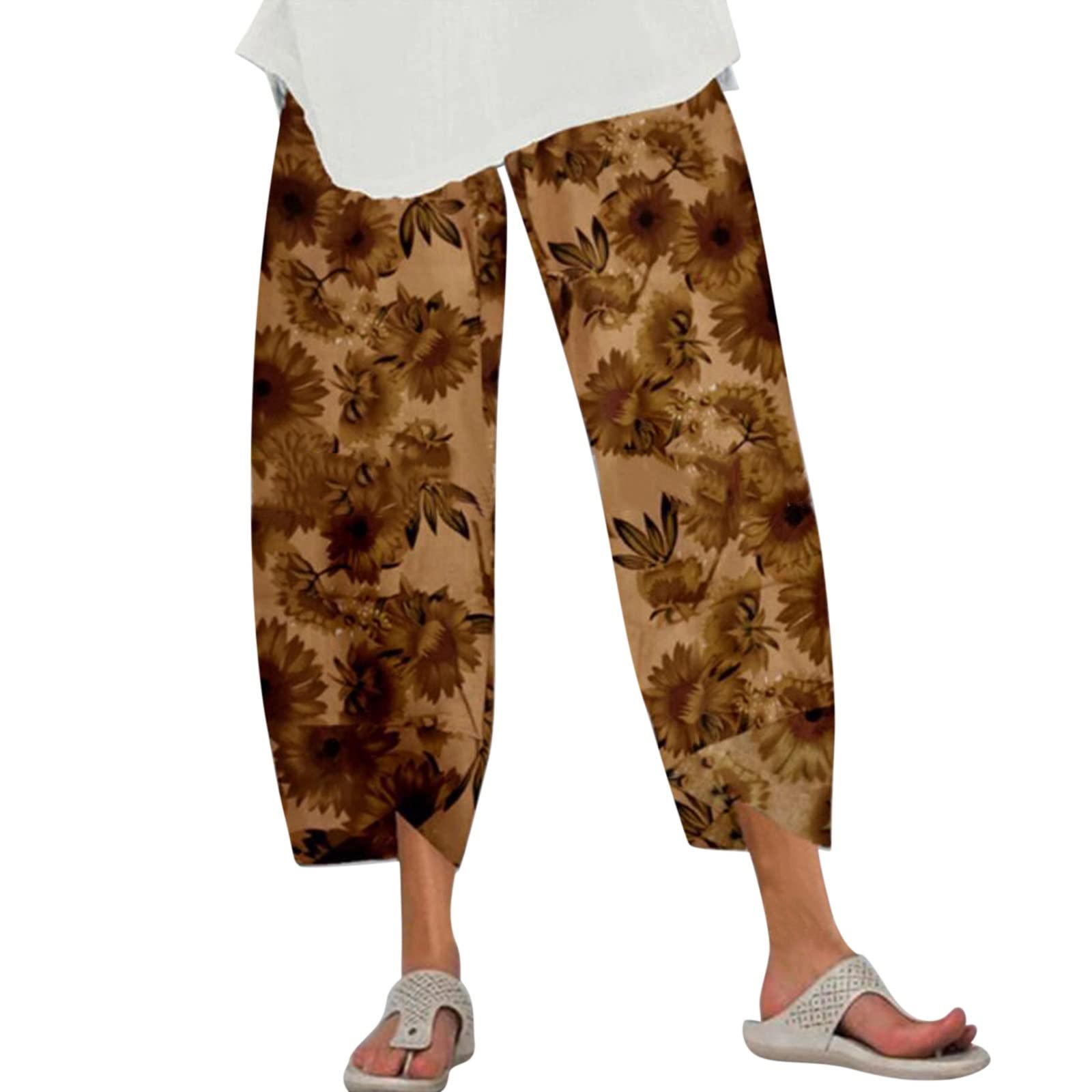 ONHUON Women's Linen Pants - Loose Fit Wide Leg Harem Trousers with Elastic Waist, Casual Patchwork Design | Perfect for Summer, Yoga, Beach & Boho Style Outfits