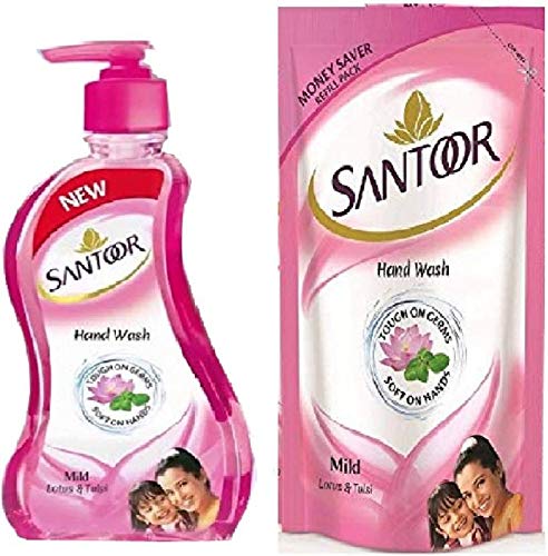 Santoor Lotus & Tulsi Hand Wash - 2 Pack (2 x 197.5ml) - Natural Herbal Hand Soap for Soft & Nourished Skin - Perfect for Home, Kitchen & Bathroom Use