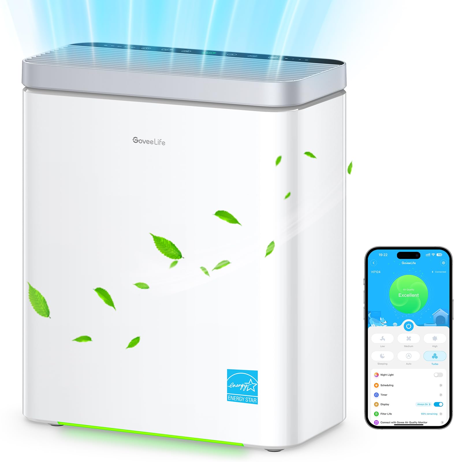 GoveeLife Smart Air Purifier for Large Rooms up to 1046 ft² with HEPA Filter, PM2.5 Monitor & Sleep Mode - 3-in-1 Air Cleaner for Pet Hair, Odors, Pollen & Smoke - Works with Alexa & App Control - Perfect for Bedroom, Living Room & Office