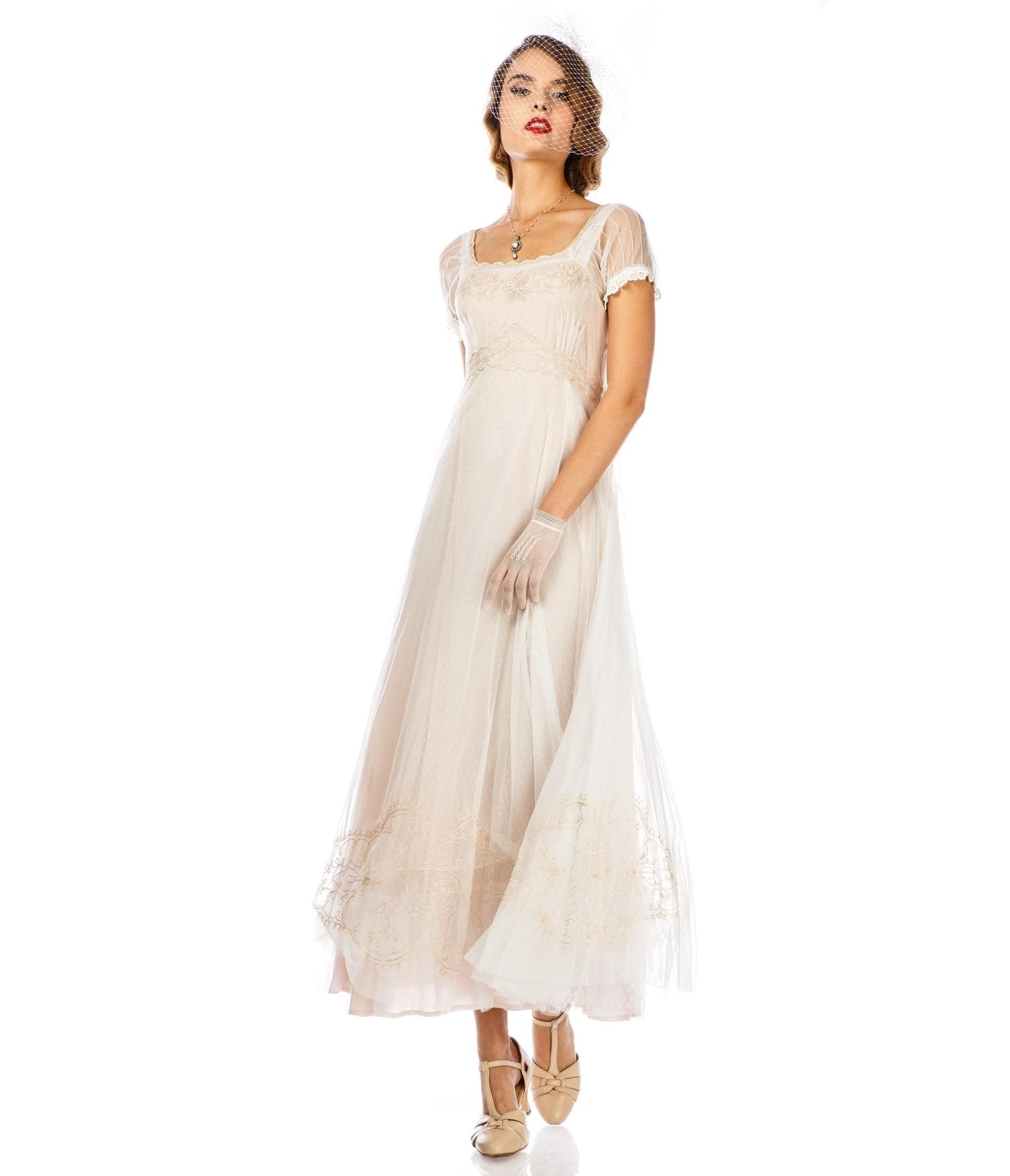 Nataya Ivory Vintage Style Regency Wedding Dress - Elegant Lace Bridal Gown for Romantic Weddings & Formal Events