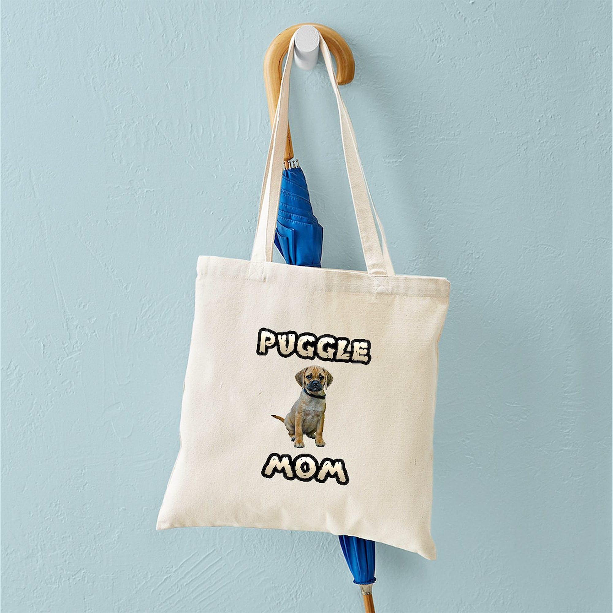 Puggle Mom Tote Bag - Natural Canvas Reusable Shopping Bag for Women | Eco-Friendly Grocery Tote for Dog Lovers, Pet Owners & Everyday Use