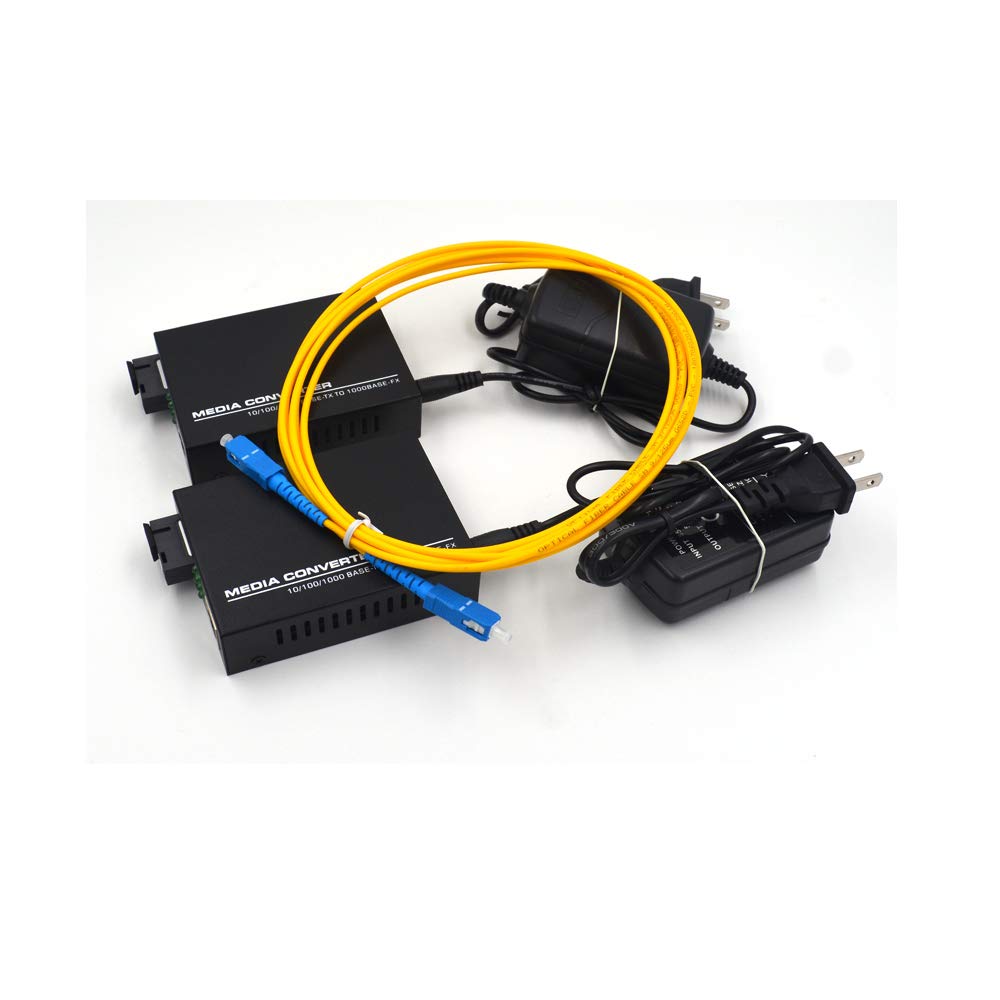 10/100/1000Mbps Gigabit Ethernet Fiber Media Converter Pair - RJ45 to 1000M Single-Mode SC Fiber Converter (40Km/24.9mi Range) - Ideal for Office Networks, Data Centers & Long-Distance Internet Connections
