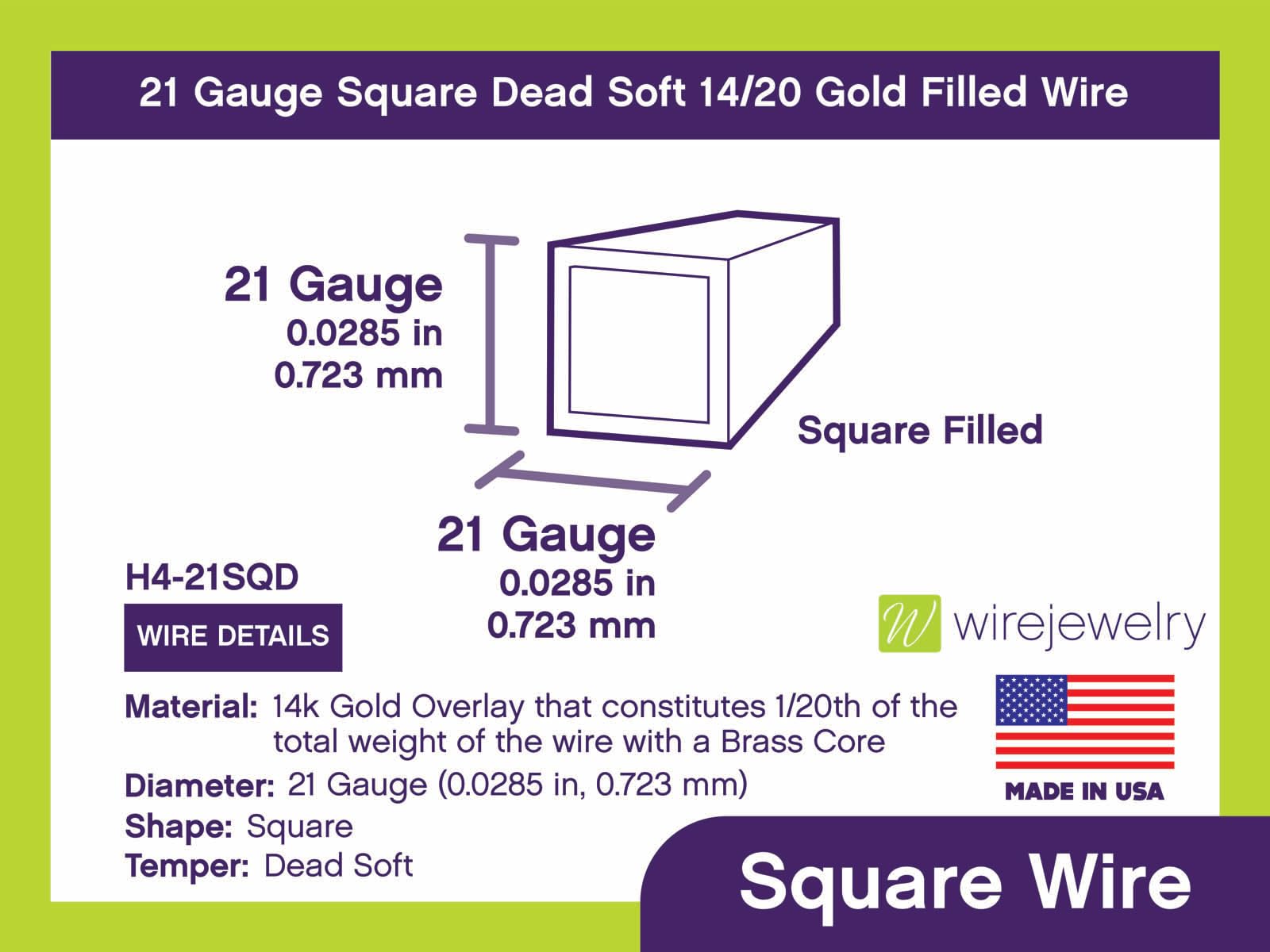21 Gauge Square Dead Soft 14/20 Gold Filled Wire - 25FT Jewelry Making Supplies for DIY Bracelets, Necklaces & Earrings - Tarnish Resistant Craft Wire for Beading & Wire Wrapping Projects