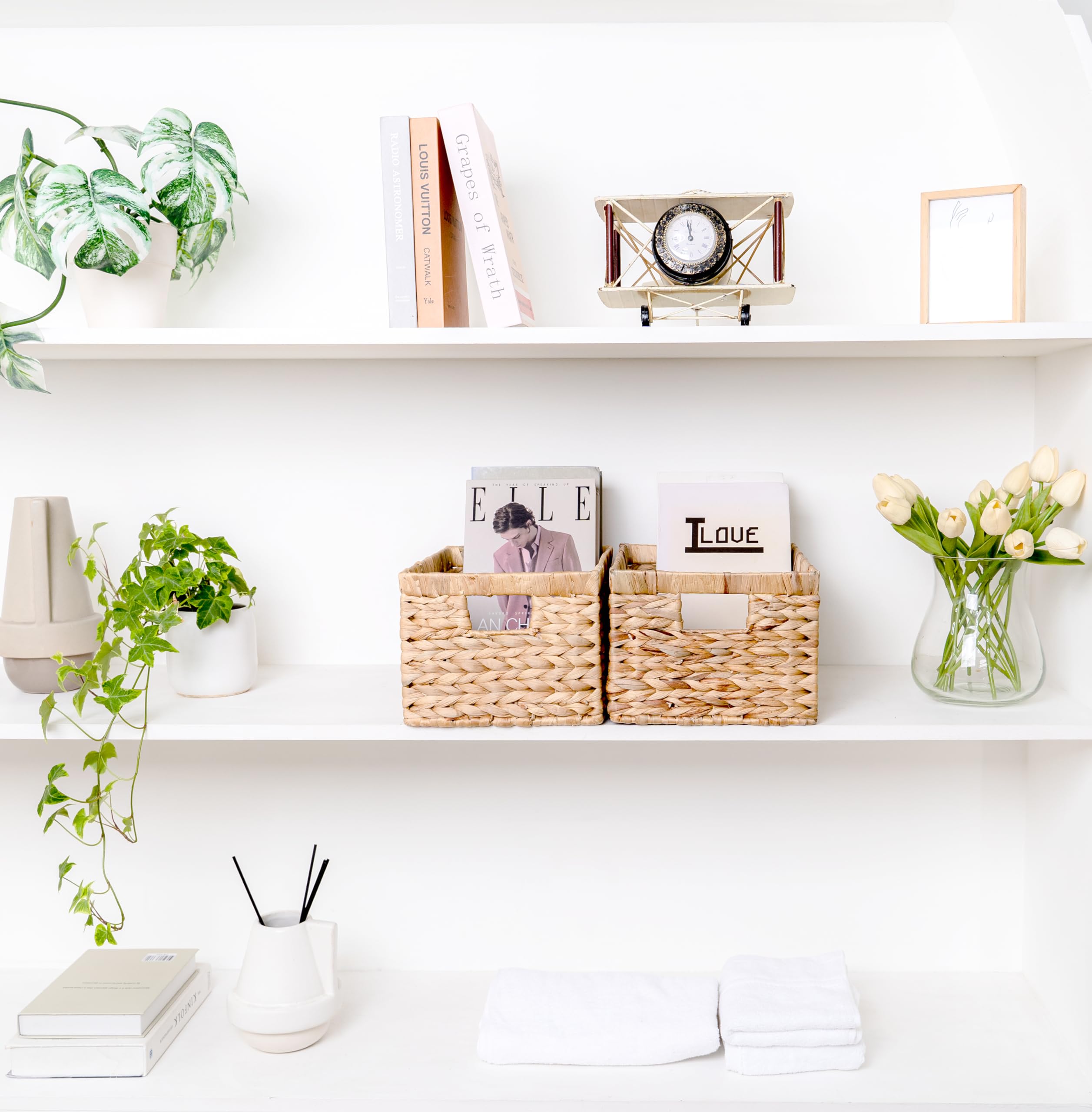 6-Pack Wicker Storage Cubes & Baskets Set - 12x12 Inch Natural Woven Organizers for Home, Office, and Closet Organization - Perfect for Shelves, Cabinets, and Underbed Storage