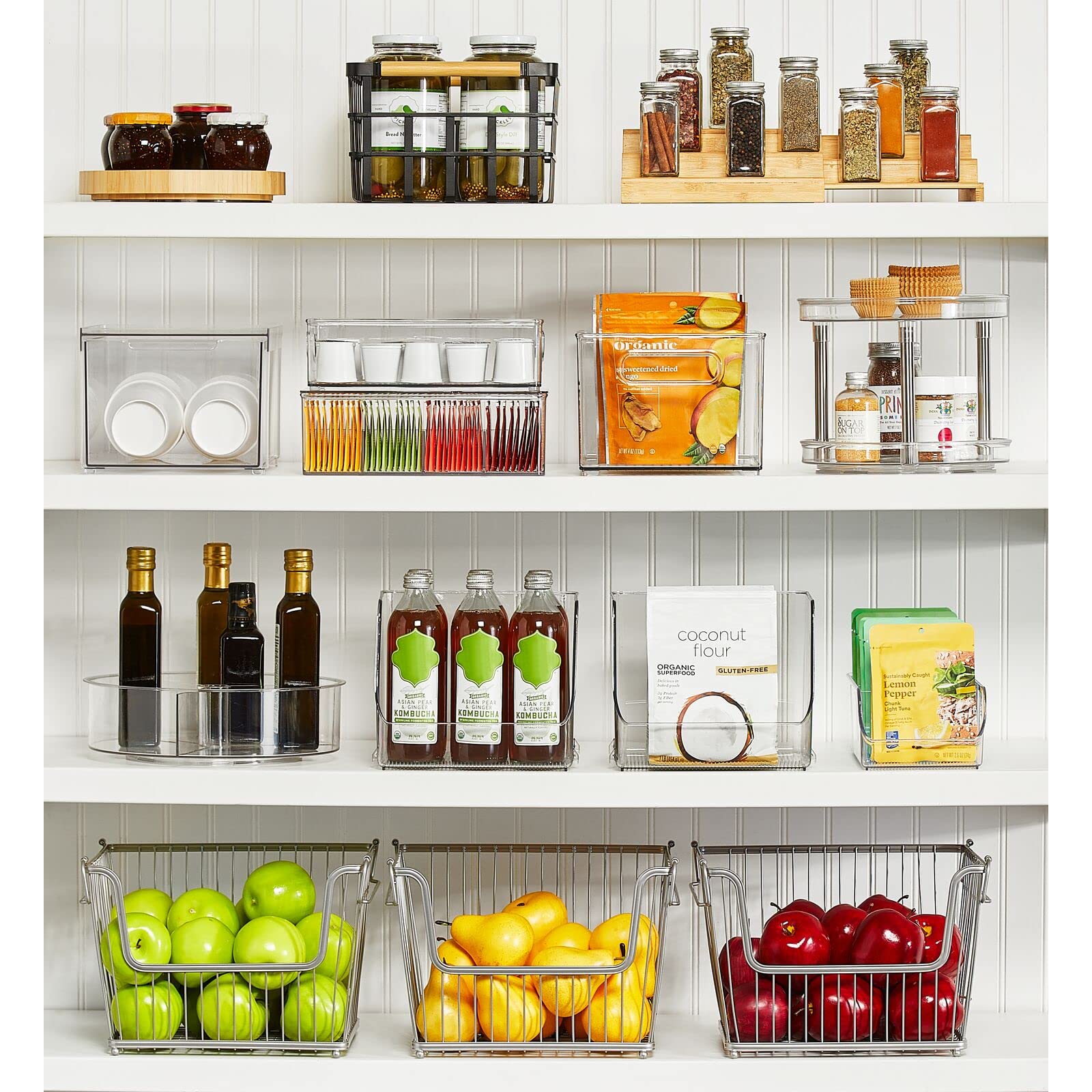 mDesign Clear Plastic 3-Compartment Food Storage Bin Organizer - Kitchen Cabinet, Pantry, Shelf, Drawer, Fridge & Freezer Organization - Perfect for Snack Bars, Cereal & Dry Goods - Ligne Collection 2-Pack - Ideal for Meal Prep & Space Saving Storage