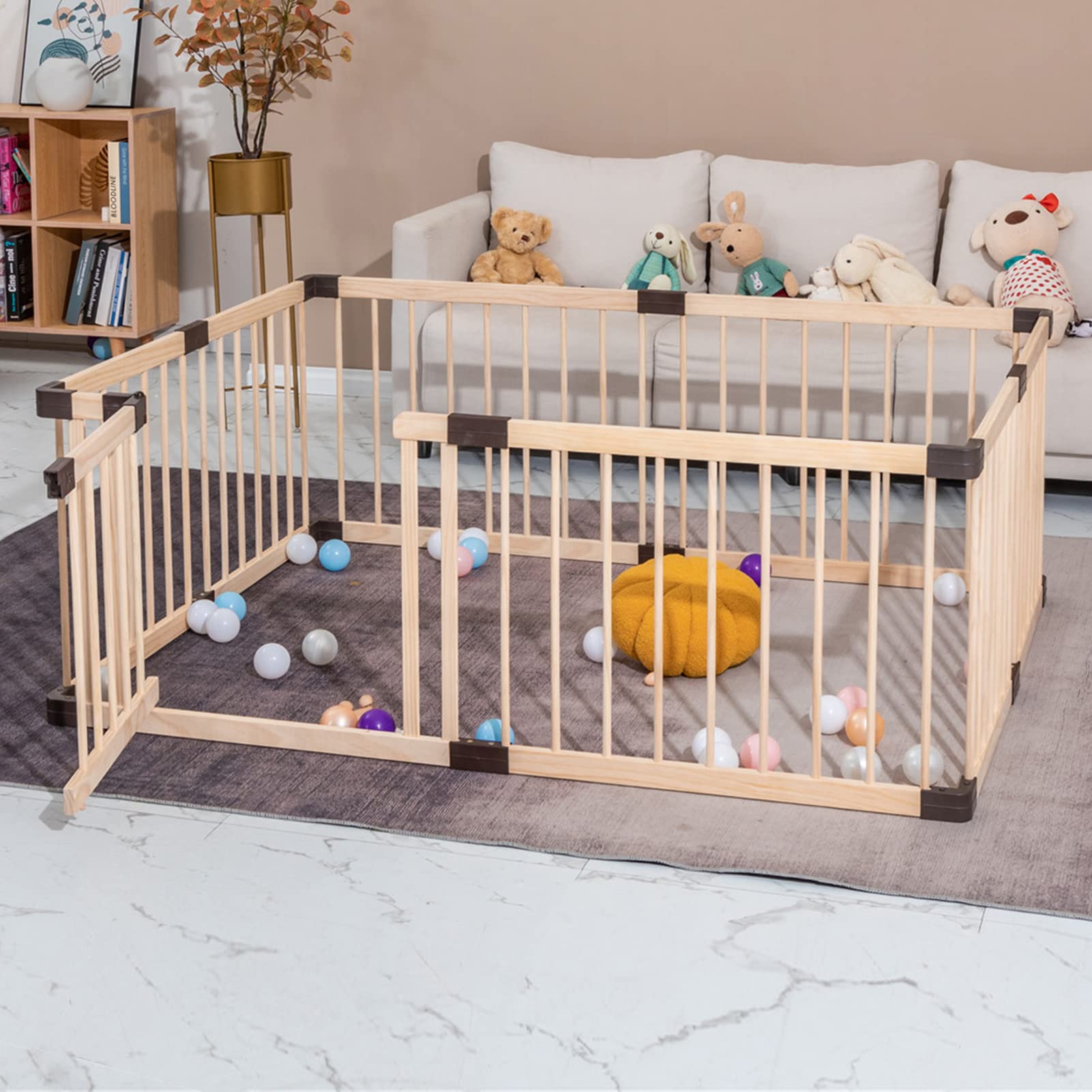**Conababy Wooden Playpen for Babies and Toddlers - 140x200CM Baby Play Fence & Activity Center - Safe Indoor Play Yard for Crawling, Learning & Playtime**