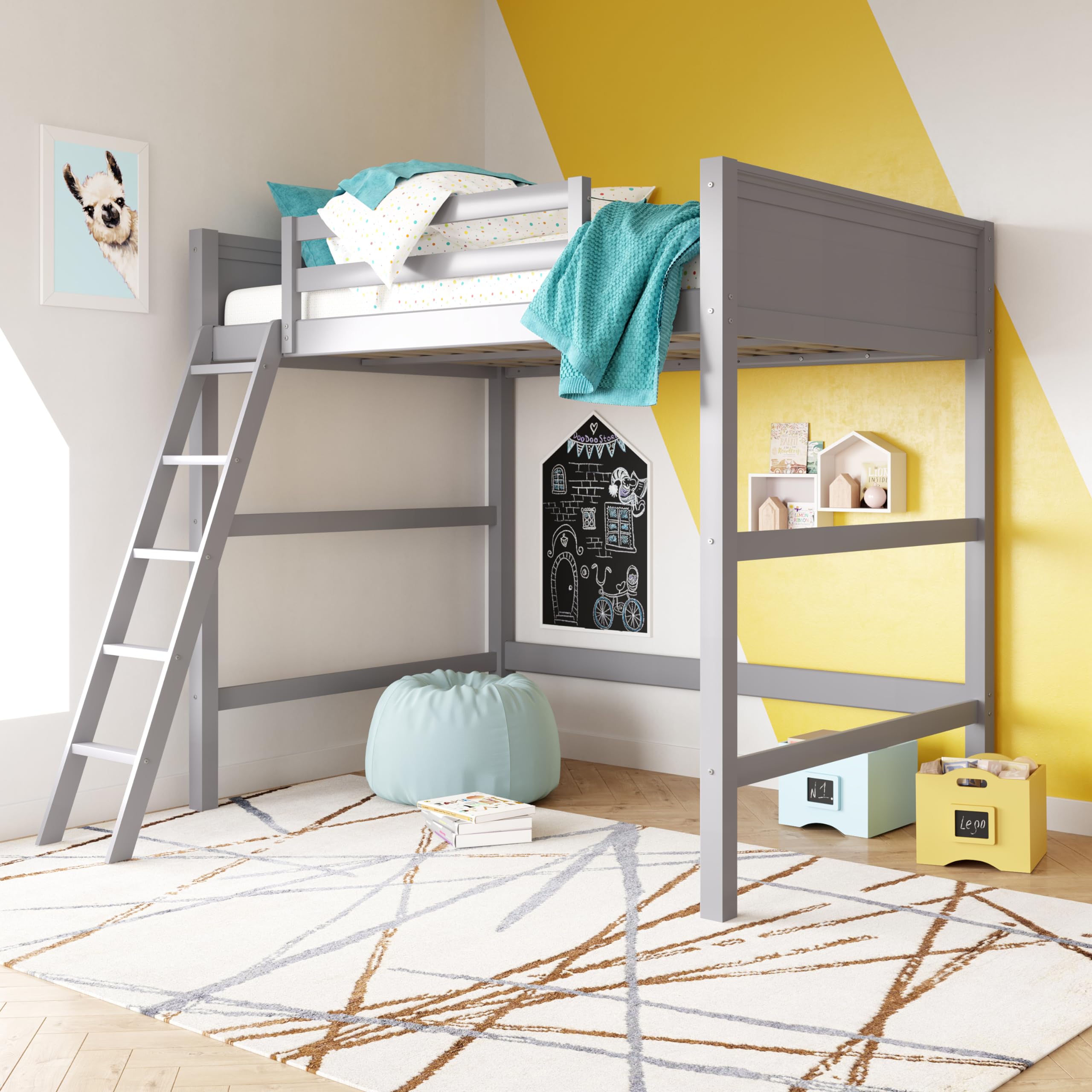 Dorel Living Denver Full Size Wood Loft Bed for Kids - Gray Wooden Frame | Perfect for Small Bedrooms, Dorms & Space-Saving Kids' Rooms