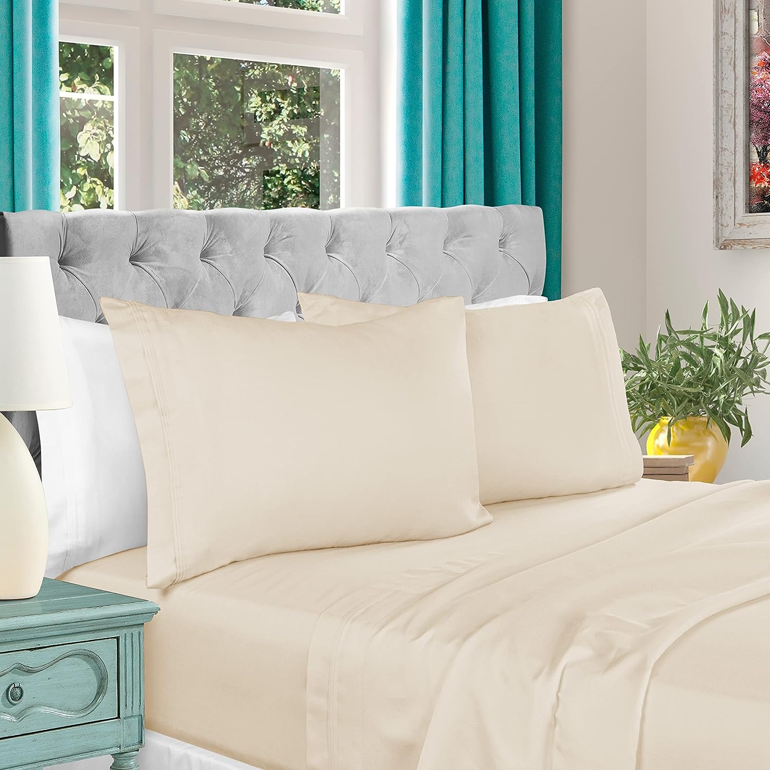 Luxury 1000 Thread Count Egyptian Cotton Bed Sheet Set - King Size, Extra Deep Pocket (18-22 Inches) for Comfort & Durability | Perfect for Master Bedroom, Guest Room & Hotel Use