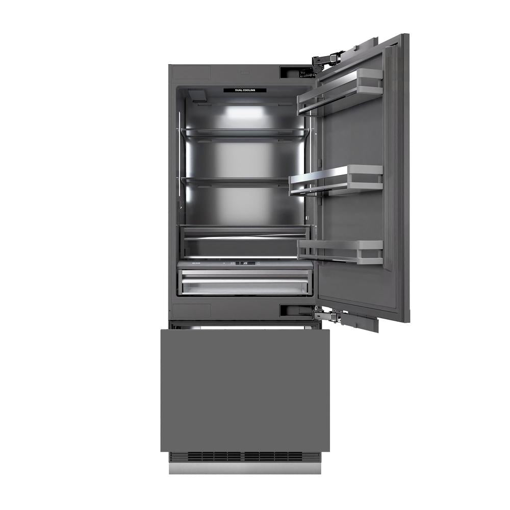 ZLINE Autograph Edition 30 Inch Built-In Bottom Freezer Refrigerator - 16.1 cu.ft Capacity, Panel Ready, Water Dispenser & Ice Maker, Graphite Gray Interior with Champagne Bronze Accents (GRBIVZ 30 CB) - Perfect for Modern Kitchens, Open Concept Homes & Luxury Appliances Integration