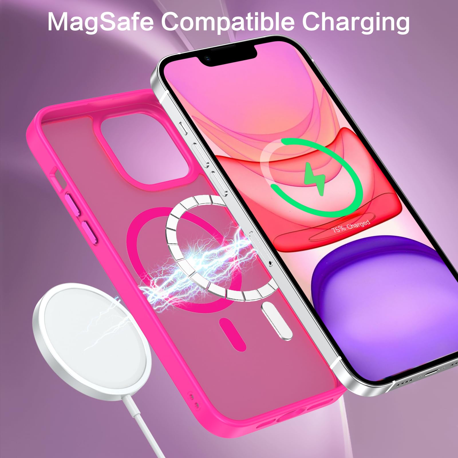 BENTOBEN iPhone 13 Pro Max Case (6.7 Inch) - Magnetic Slim Protective Cover Compatible with MagSafe | Shockproof Translucent Matte Finish | Hot Pink | Perfect for Work, Travel & Everyday Use