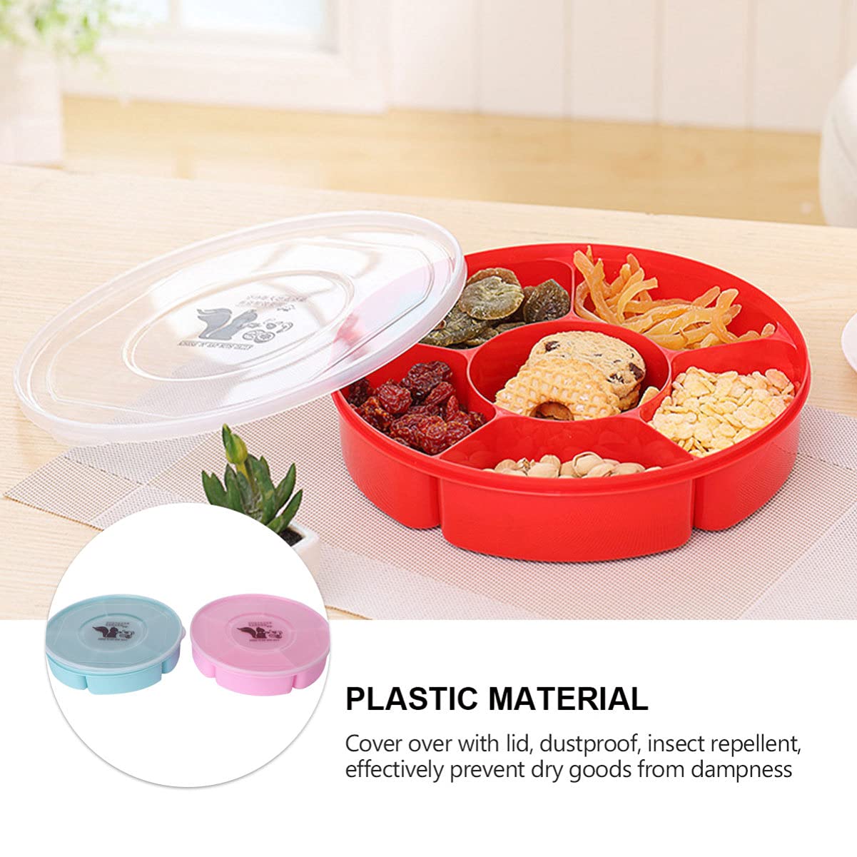 Luxshiny 2-Piece Plastic Divided Snack Serving Tray with Lids - Candy, Nut, Dried Fruit, Appetizer Storage Container | Perfect for Party Platters, Veggie Trays, and Dessert Displays (Blue)