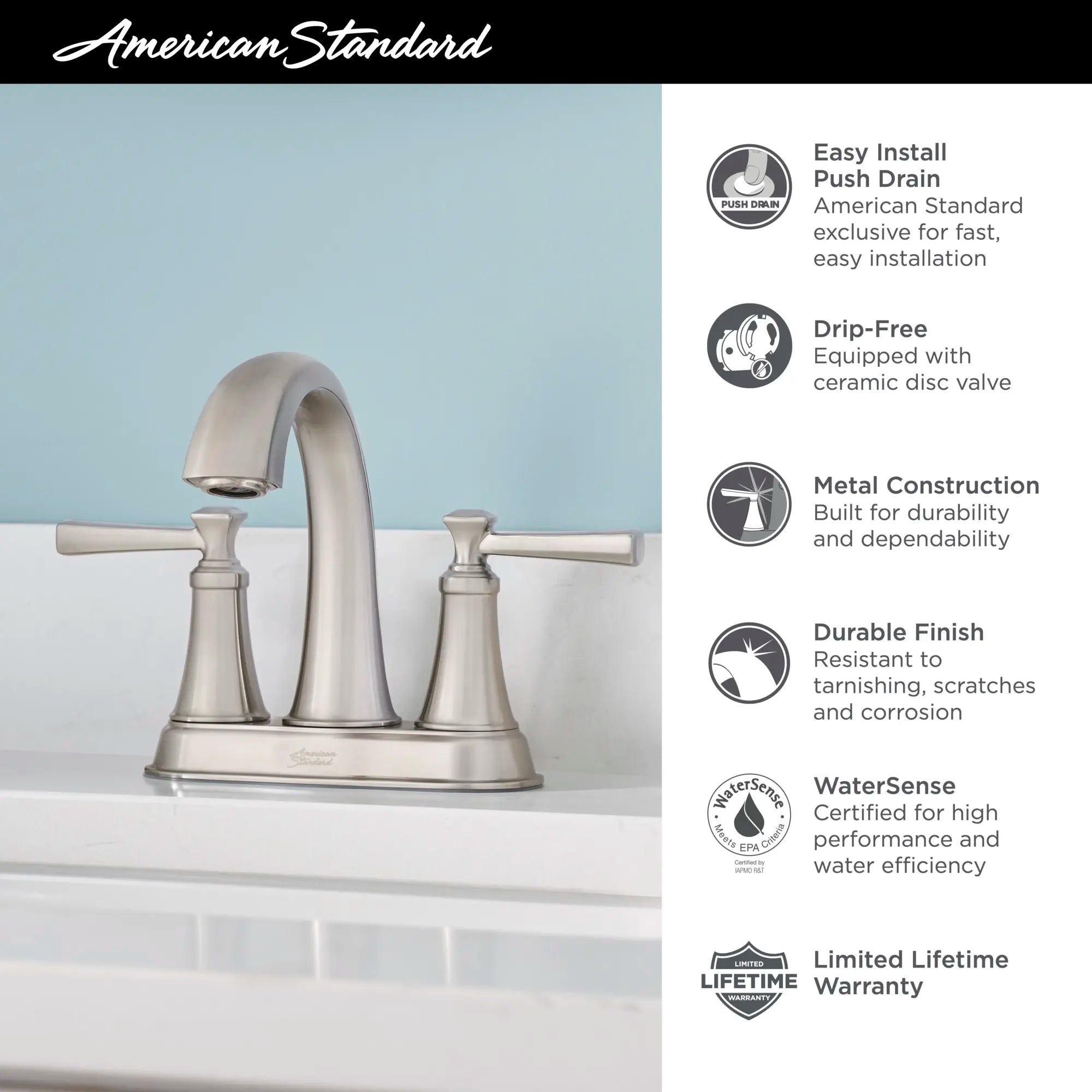 Glenmere 4 Inch Centerset 2 Handle Bathroom Faucet - 1.2 GPM/4.5 LPM Water-Saving Design with Lever Handles - Perfect for Small Bathrooms, Powder Rooms & Vanities