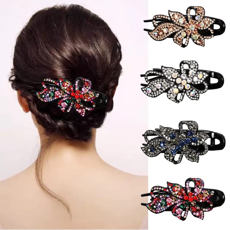 1PCS Duckbill Rhinestone Hair Clip with Flower Design - Sparkling Diamond Barrettes for Women & Girls - Perfect for Prom, Weddings, Parties & Everyday Hair Accessories