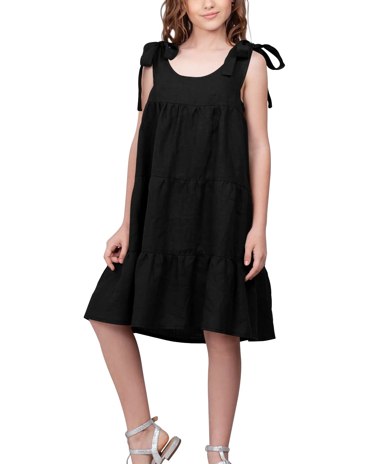 Miniketty Girls' Summer Casual Dress - Cute Sleeveless Ruffle Tiered Sun Dress for Beach, Vacation & Outdoor Play | Perfect for Pool Parties, Family Outings & Summer Adventures
