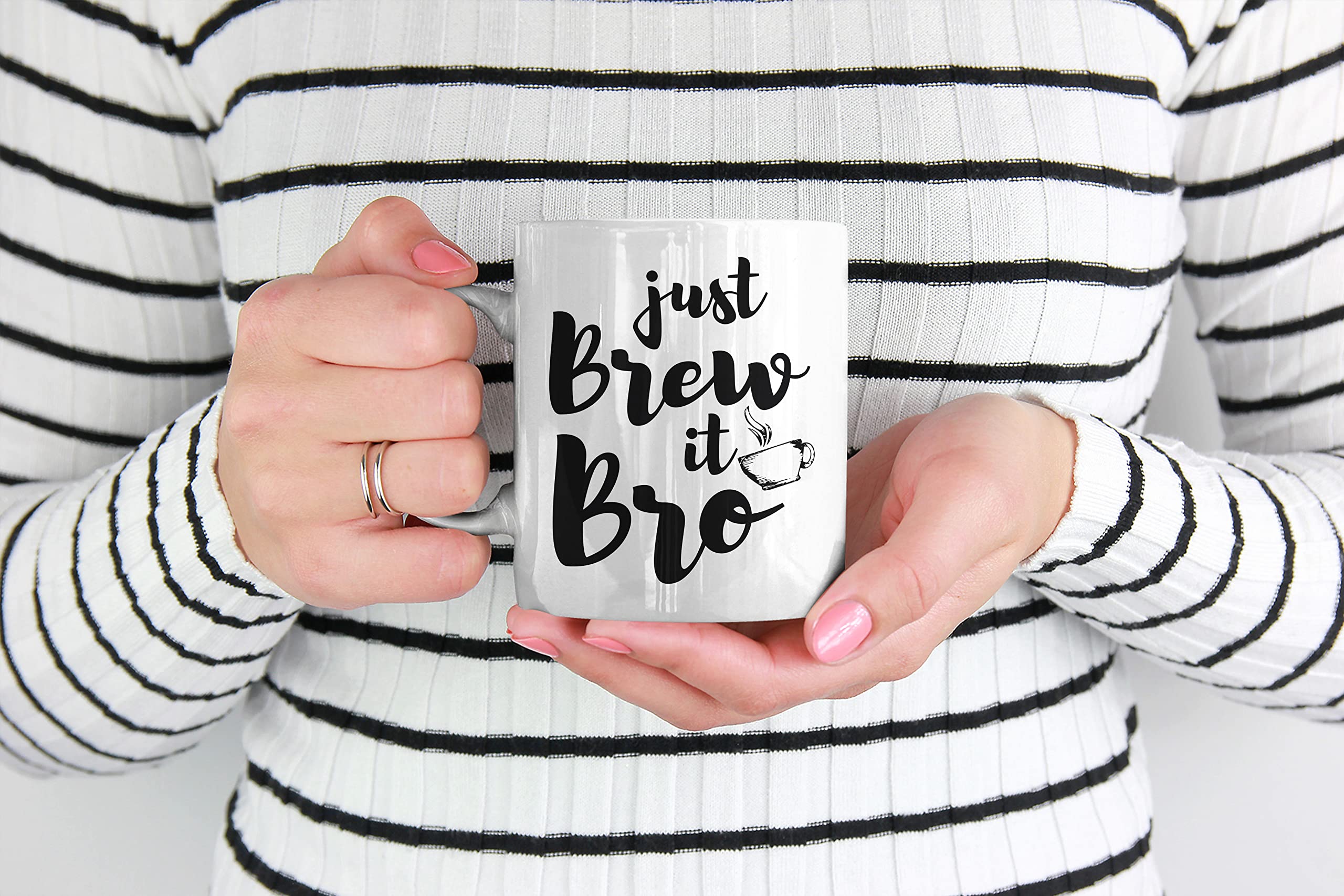 Just Brew It Bro White Ceramic Coffee Mug - 15oz Insulated Tea Cup for Hot & Cold Beverages - Perfect for Home, Office & Camping Coffee Lovers