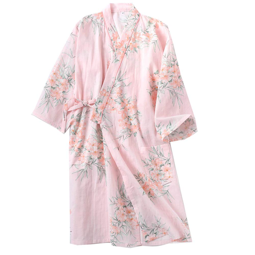 Japanese Women's Floral Kimono Robe - Soft Cotton Pajama Dress for Sleepwear, Lounge & Spa Relaxation