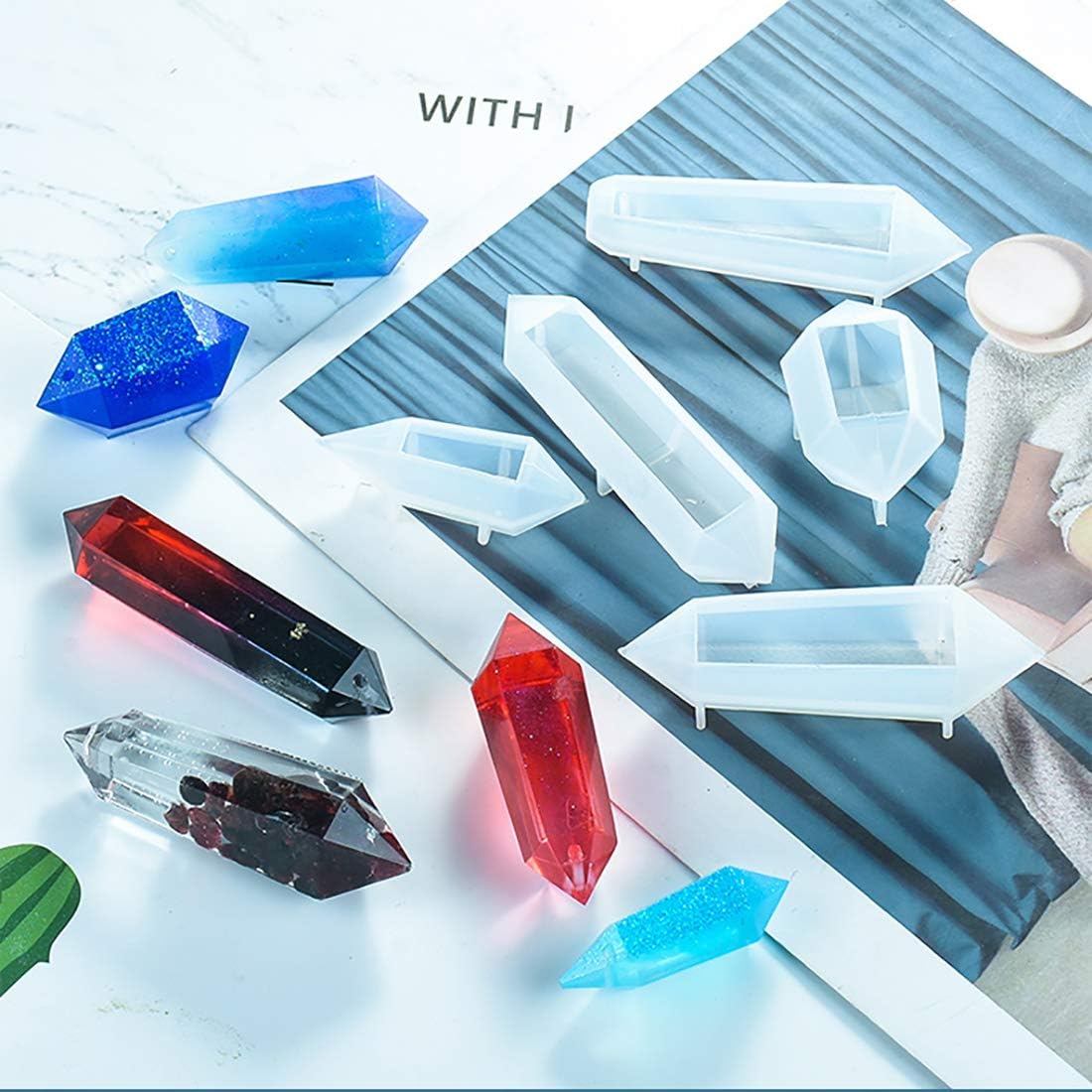 FineInno 5-Piece Pendulum Resin Molds Set - Multi-Faceted Quartz Crystal Casting Molds for Epoxy Resin Jewelry Making - DIY Silicone Molds for Necklaces, Pendants & Crafts - Perfect for Crystal Healing, Home Decor & Gift Making