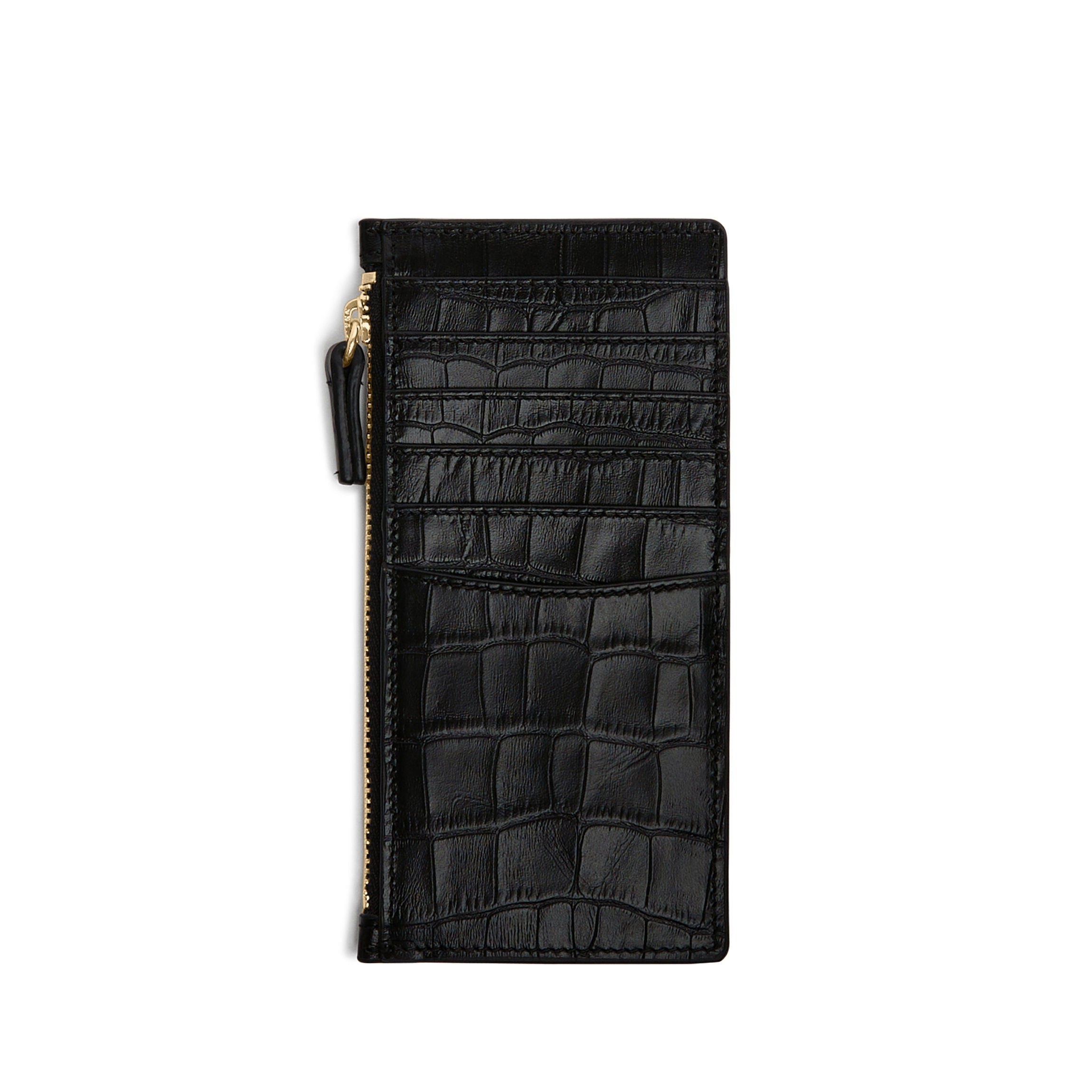 Devon Slim Zip Card Holder Wallet - Black Crocodile Embossed Leather RFID Blocking for Men & Women | Perfect for Travel, Business Cards, and Everyday Use