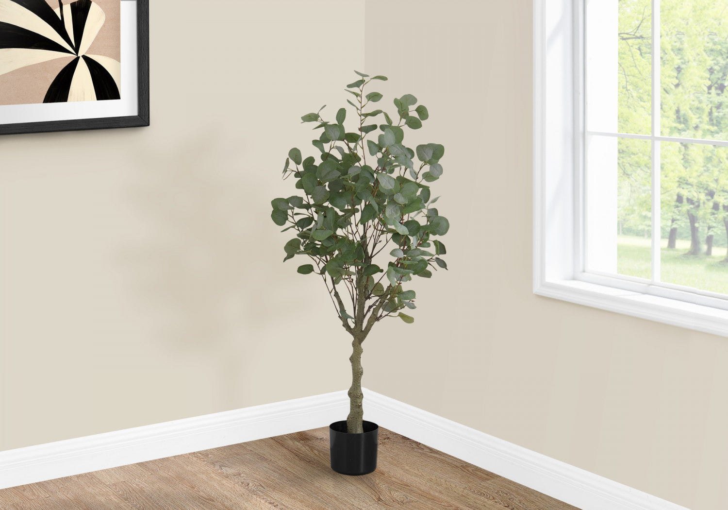 46 Inch Artificial Eucalyptus Tree in Black Pot - Realistic Fake Potted Plant for Home Office Decor Indoor Outdoor Use