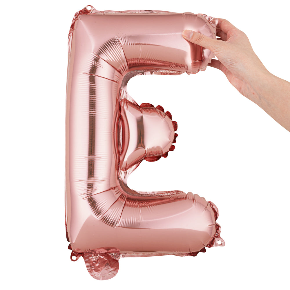 Rose Gold Mylar Letter E Balloon - 16 Inch Large Foil Balloon for Birthday Party Decorations, Baby Showers, Graduation Celebrations & Special Events - 1 Count Box