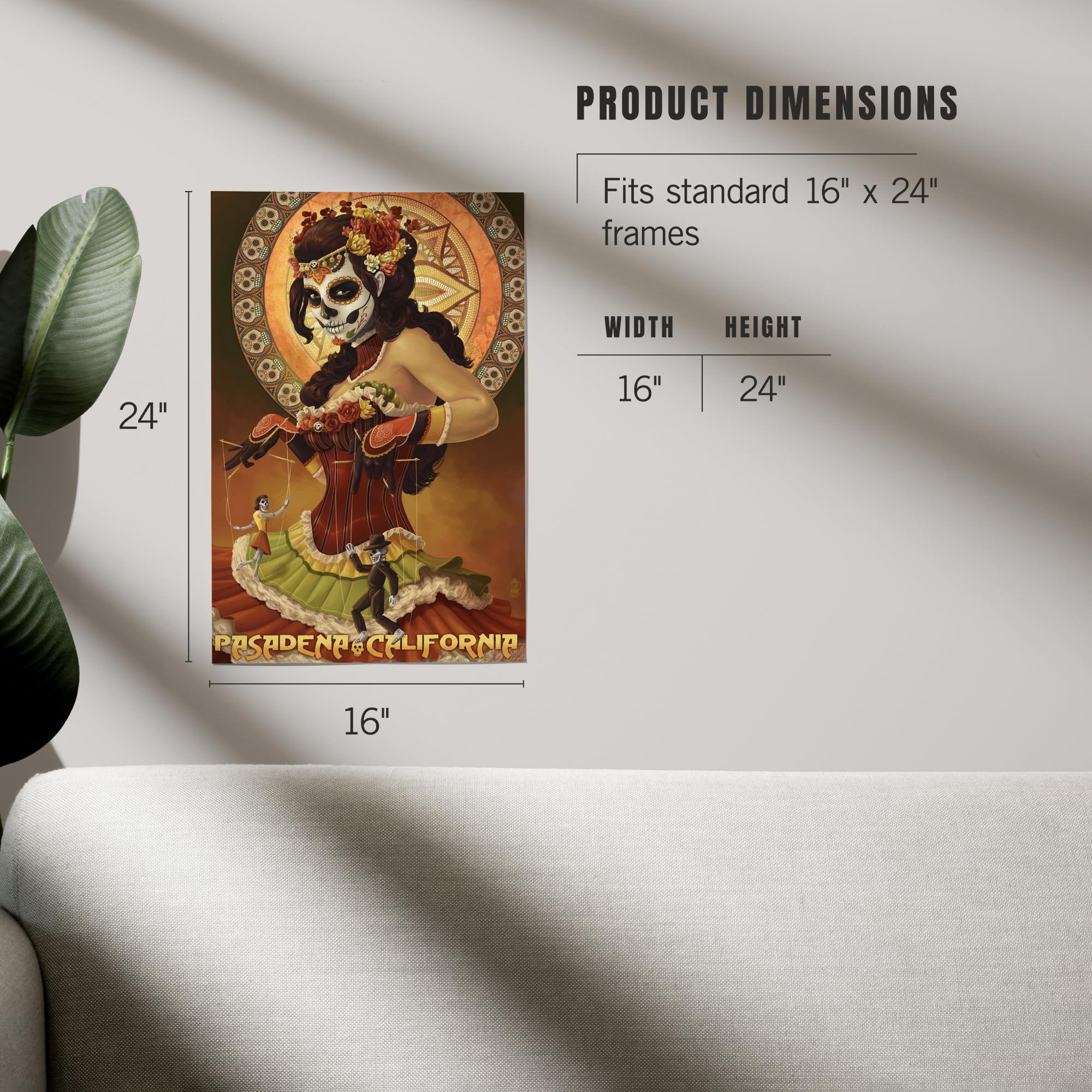 Lantern Press 16x24 Inch Giclee Art Print - Pasadena California Day of the Dead Marionettes Wall Decor | Perfect for Home, Office & Día de Muertos Celebrations