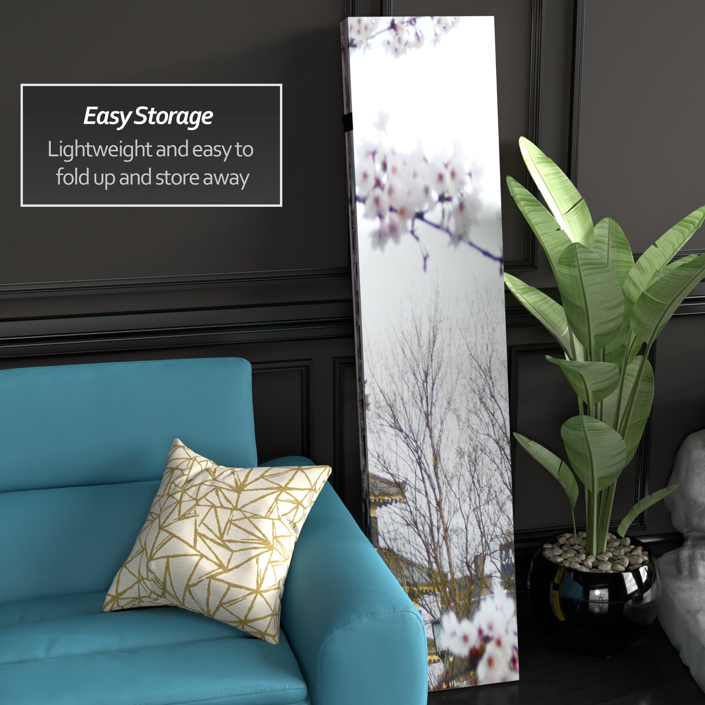 6 ft. Tall Double Sided Cherry Blossom Canvas Room Divider - Red Lantern Asian Inspired Folding Screen for Home Decor, Bedroom Partition & Event Backdrop