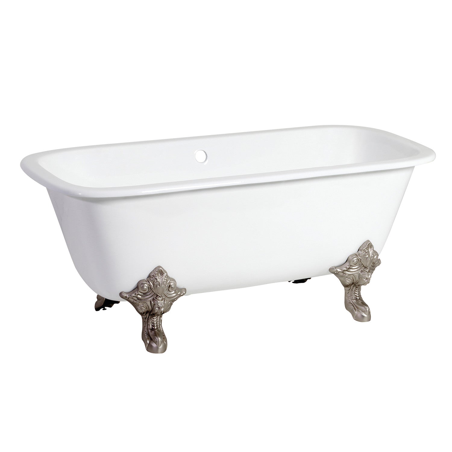 Aqua Eden 67 Inch White Cast Iron Clawfoot Bathtub - Double Ended Rectangular Freestanding Tub with Brushed Nickel Feet - Perfect for Vintage Bathroom & Spa Retreats