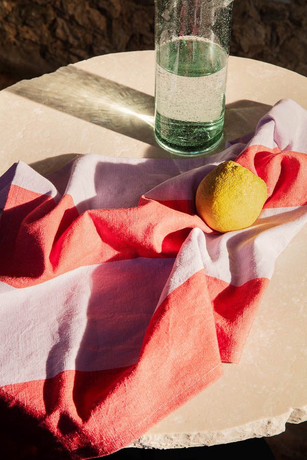 FERM LIVING Hale Kitchen Tea Towel - Absorbent Cotton Dish Towel Set, Red & Lilac for Drying Dishes, Cleaning Countertops & Stylish Kitchen Decor