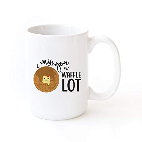 The Cotton & Canvas Co. 'I Miss You a Waffle Lot' Funny Food Pun Porcelain Coffee Mug - 11oz Ceramic Tea Cup for Coffee Lovers & Gift Giving - Perfect for Home, Office, or Breakfast in Bed