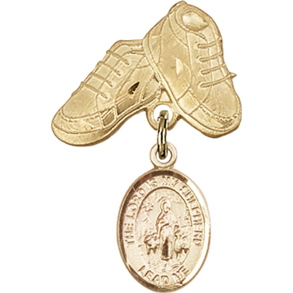 Bonyak Jewelry Saint Medal Collection - Gold Filled Baby Badge with 'The Lord is My Shepherd' Charm & Baby Boots Pin (1 x 5/8 inches) - Perfect for Christening Gifts, Baby Blessings & Religious Jewelry