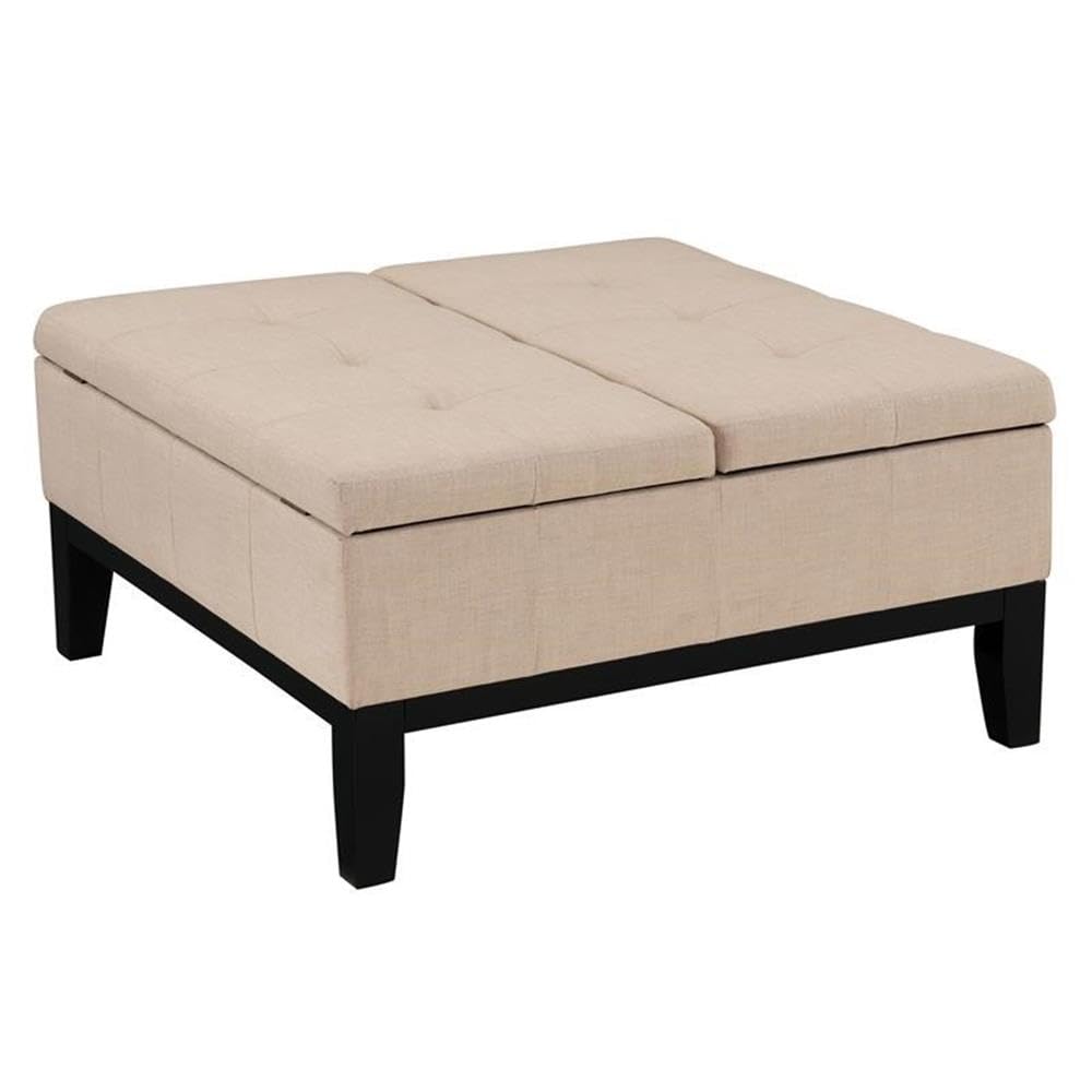 Furniture of America Fernee Transitional Fabric Storage Ottoman in Beige - Versatile Footrest, Extra Seating & Hidden Storage for Living Room, Bedroom or Office