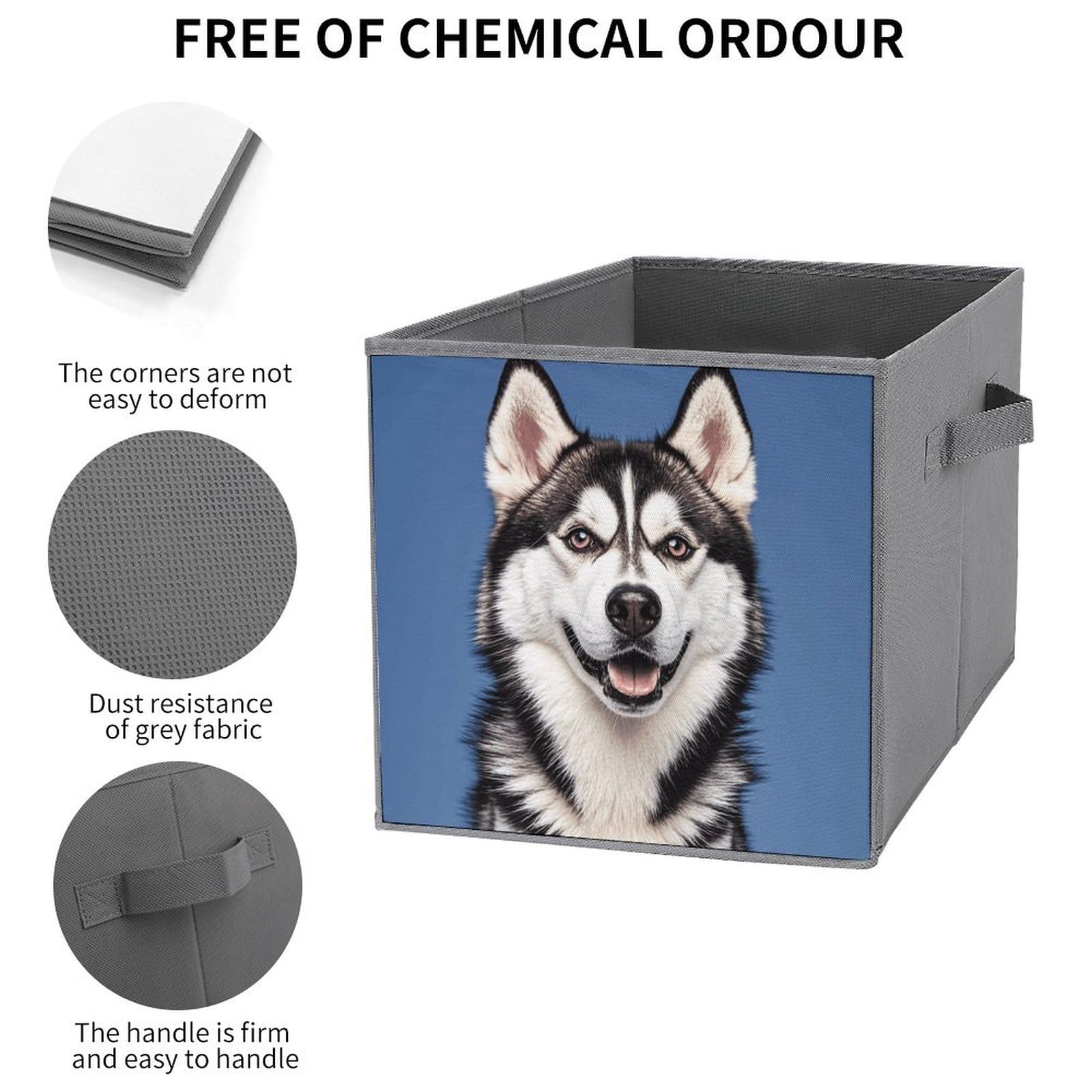 6PCS Collapsible Storage Bins with Handles - Husky Dog Pattern Foldable Organizing Boxes for Home, Closet, Shelves & Office | Space-Saving Multi-Purpose Storage Containers for Toys, Clothes & Household Items