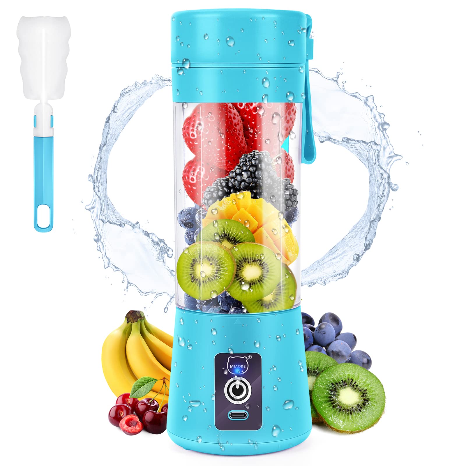 MIAOKE Portable Blender - 3D Six-Blade USB Rechargeable Mini Smoothie & Juice Maker for Home, Office, Gym, Travel - Perfect for Healthy Drinks, Protein Shakes & Meal Prep (Blue)