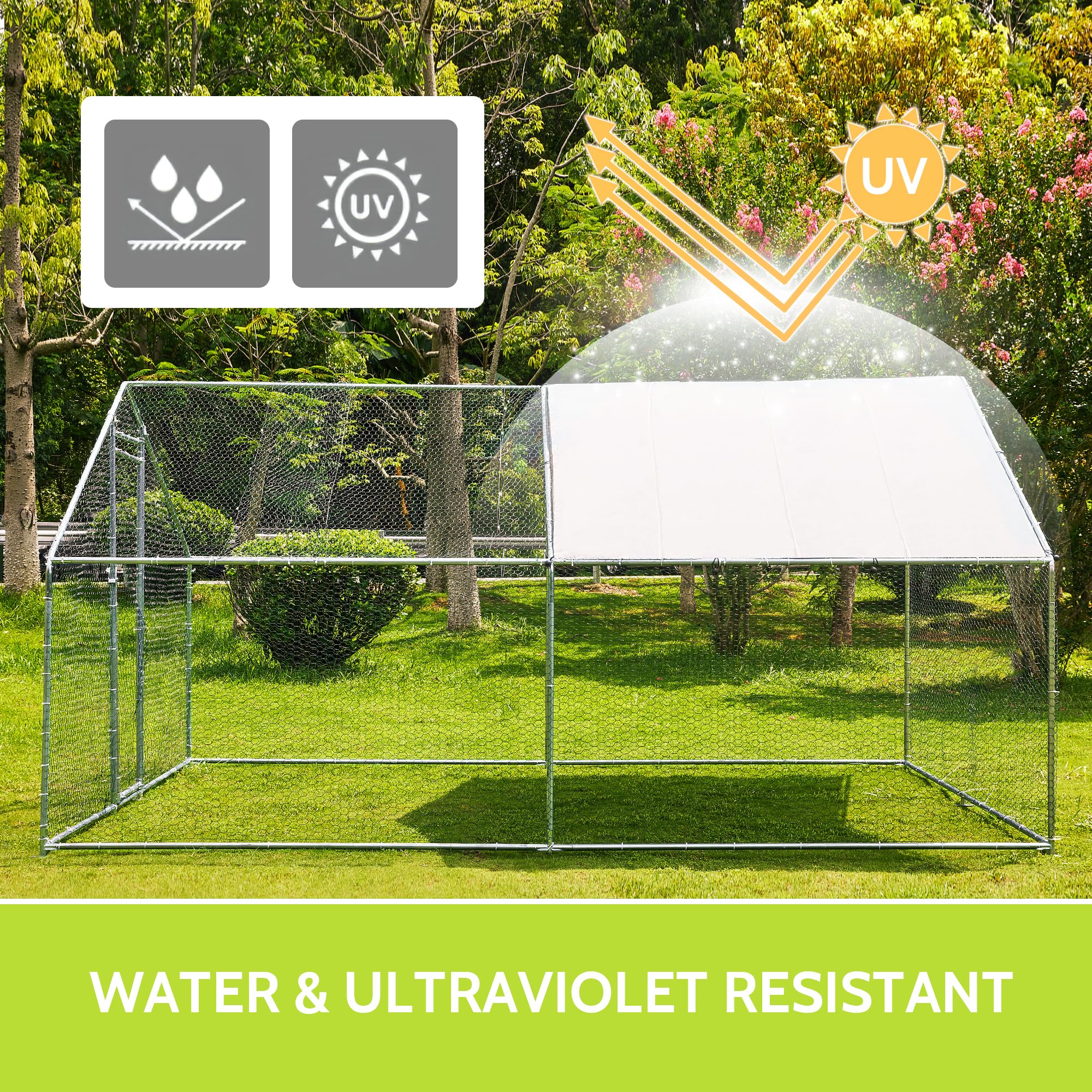 TOETOL Large Walk-In Chicken Coop - 13.1’L x 9.8’W x 6.5’H Metal Poultry Cage with Waterproof UV-Resistant Cover for Hens, Rabbits, Ducks - Spire Shaped Outdoor Habitat for Backyard Farm, Garden & Pet Shelter
