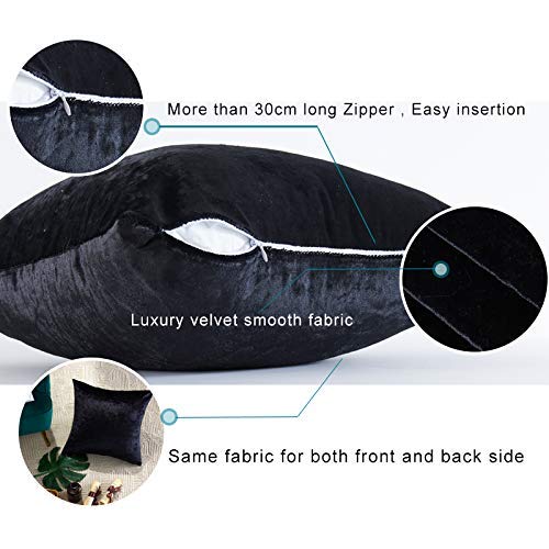 GIGIZAZA 24x24 Inch Velvet Throw Pillow Covers Set of 2 - Soft Black Sofa Cushion Covers for Living Room, Bedroom & Home Decor - Perfect for Couches, Chairs and Decorative Accents