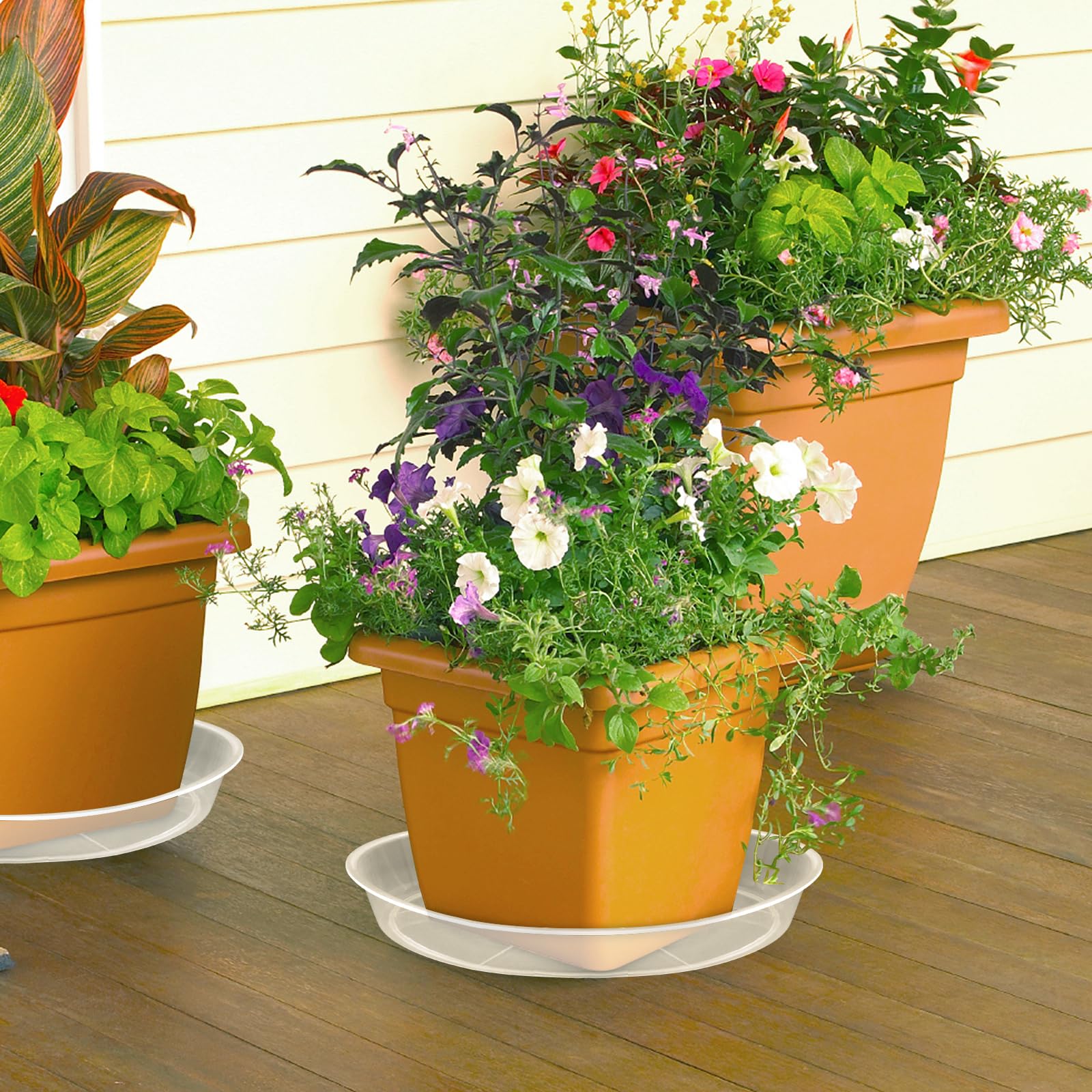 4 Pack Clear Plant Saucers - 4 to 20 Inch Durable Plastic Plant Drip Trays for Indoor & Outdoor Pots | Water Catcher Trays with Sturdy Base | Perfect for Houseplants, Garden Decor & Balcony Planters (16