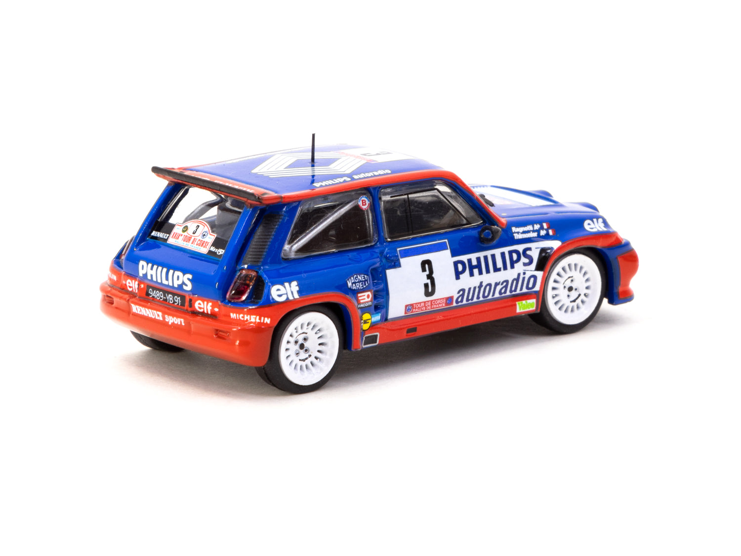 Tarmac Works 1/64 Scale Renault 5 MAXI Turbo Tour de Corse Rallye de France 1985 #3 Winner Diecast Model Car - Collectible Miniature for Display, Racing Enthusiasts & Hobby64 Collection