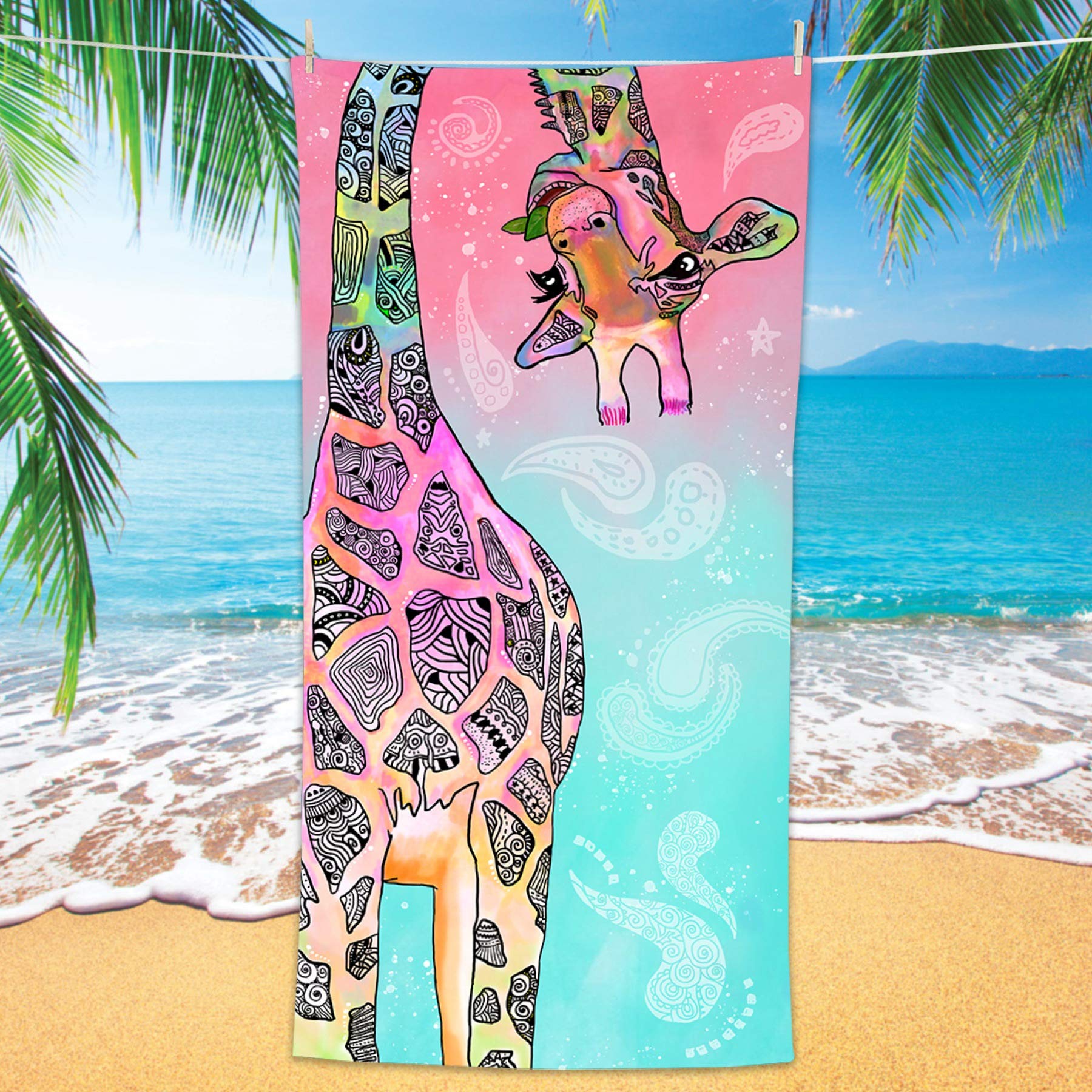 Funny Giraffe Bonsai Beach Towel - Soft Microfiber Quick Dry Sand Free Bath Towel (30x60 inches) for Yoga, Travel & Pool - Cute Mandala Pattern Gift for Women & Kids | Perfect for Beach, Gym & Outdoor Activities