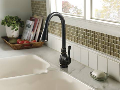 Moen Anabelle Mediterranean Bronze Kitchen Faucet with Pulldown Sprayer and Built-in Soap Dispenser - CA87003BRB - Perfect for Modern Farmhouse & Rustic Style Kitchens