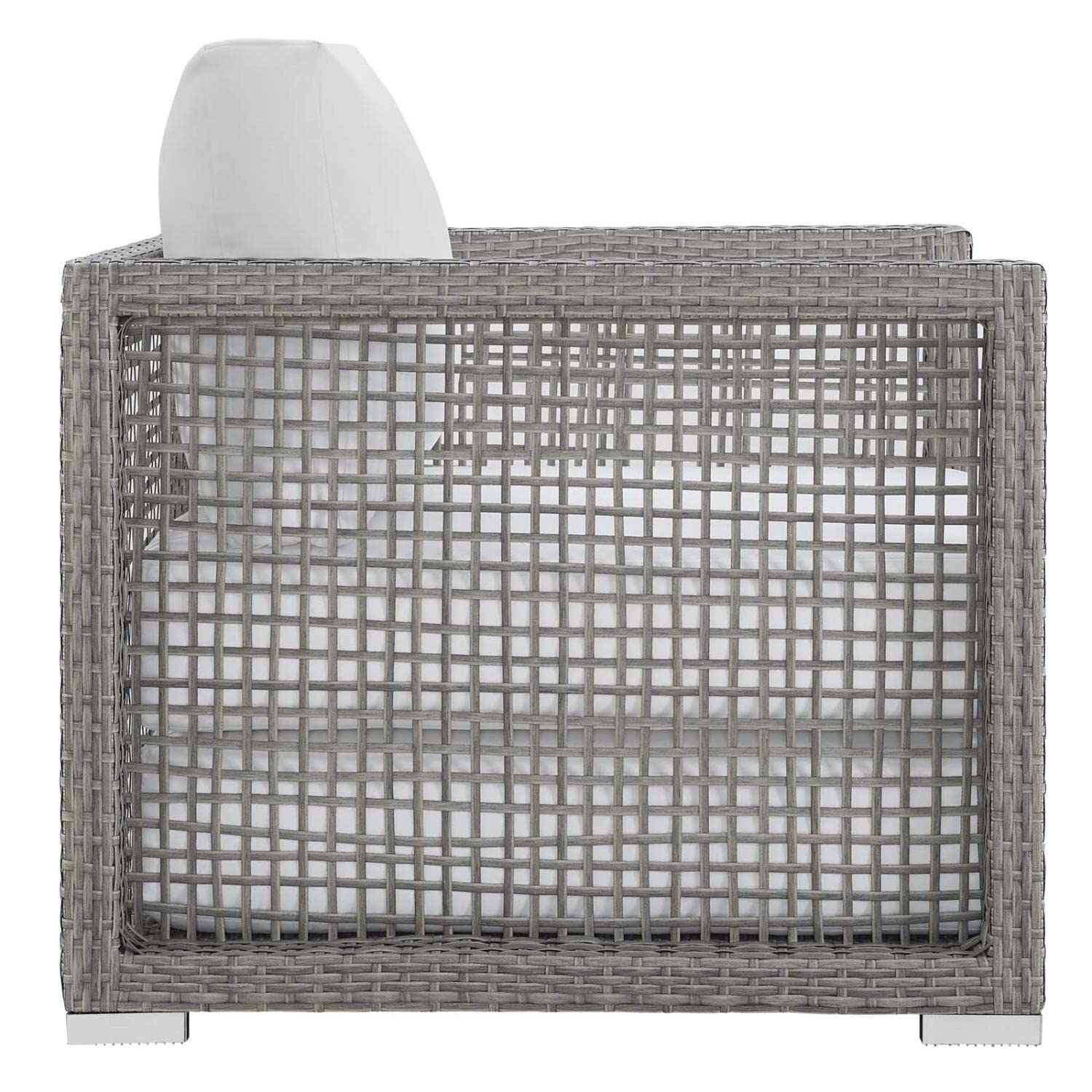 Modway Aura Wicker Rattan Outdoor Patio Arm Chair with Cushions - Gray White Water-Resistant Lounge Chair for Garden, Poolside & Backyard Relaxation