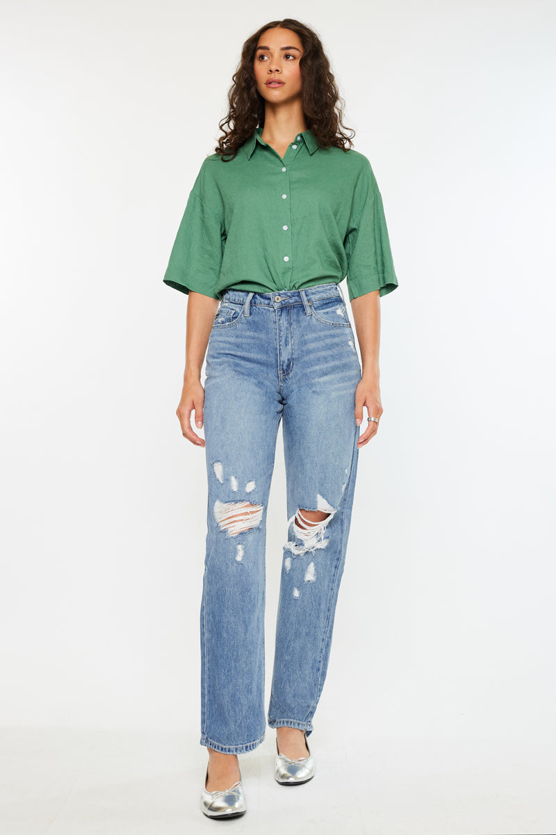 Wrene Ultra High Rise 90's Boyfriend Jeans for Women - Vintage Distressed Denim Pants with Stretch - Perfect for Casual Outfits, Street Style & Retro Fashion