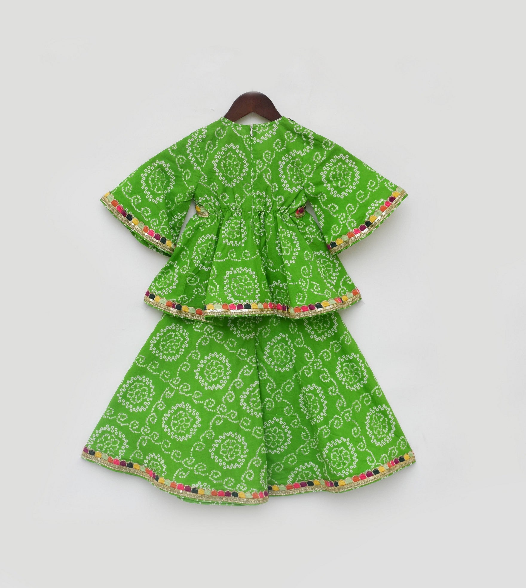 Pre Order: Stylish Green Bandhaj Kurti Sharara Set - Perfect for Festivals, Weddings & Ethnic Occasions