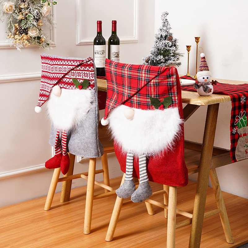 Festive Christmas Chair Covers with Santa Hat - Holiday Gnome Dining & Office Chair Slipcovers for Banquets, Parties & Home Decor - Perfect for Christmas, New Year & Winter Celebrations