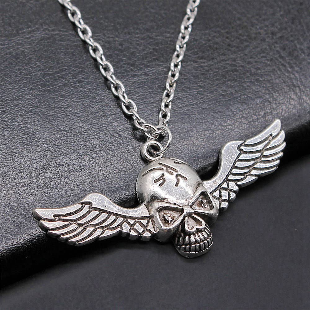 Antique Silver Skull & Angel Wings Charm Pendant - 56x26mm Gothic Jewelry for Necklaces, DIY Crafts, and Punk Fashion Accessories