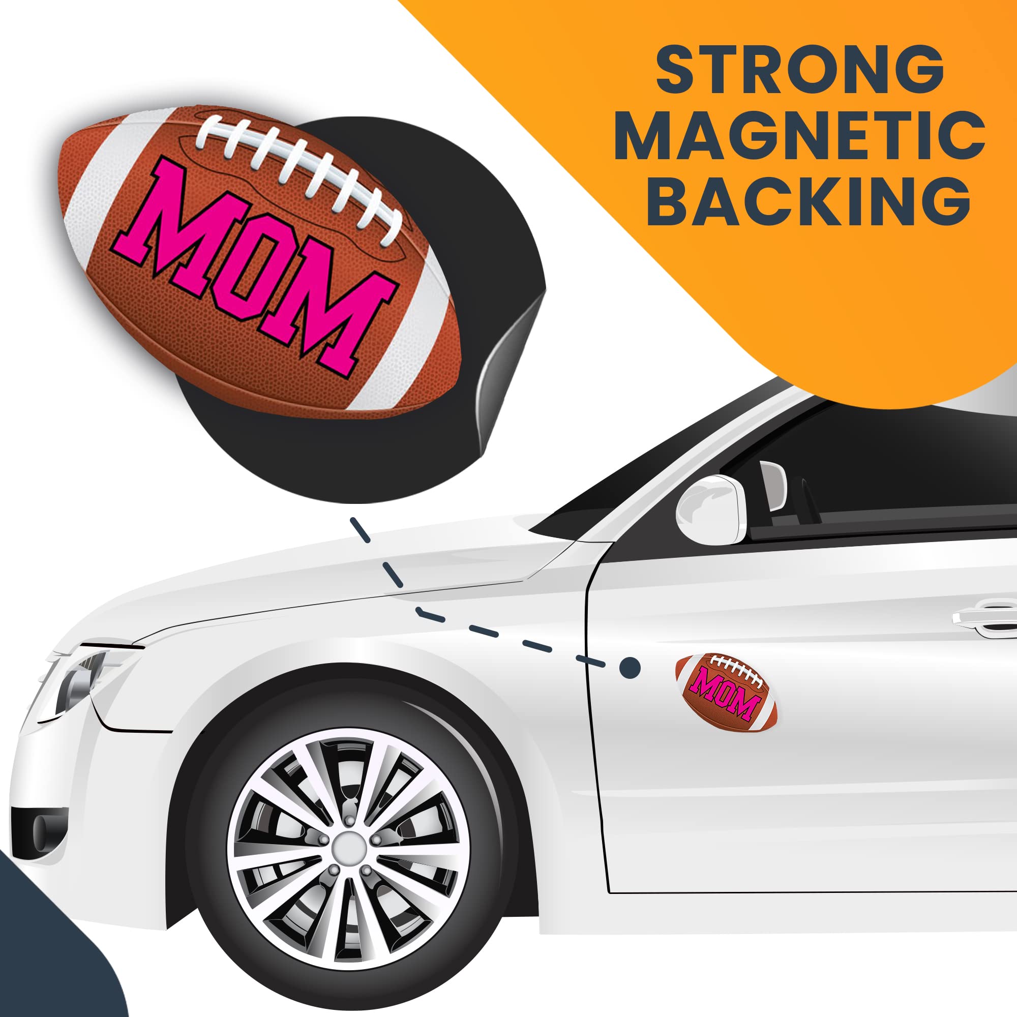 Football Sports Mom Car Magnet Decal - 7x4 Inches Heavy Duty Automotive Magnet for Car, Truck, SUV (Pink, Brown, White) - Perfect for Game Day, Tailgating & Showing Team Spirit