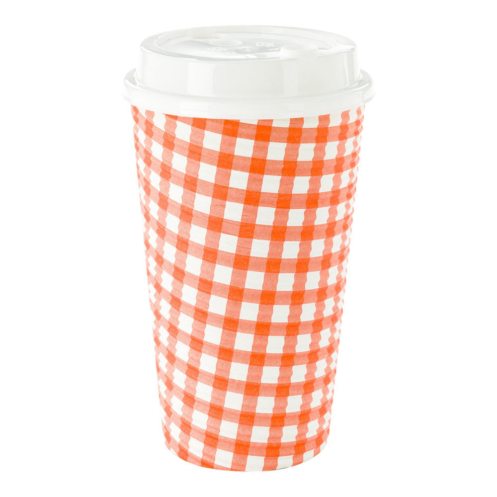16 oz Disposable Paper Coffee Cups with Picnic Print - Spiral Wall Design - 3.5