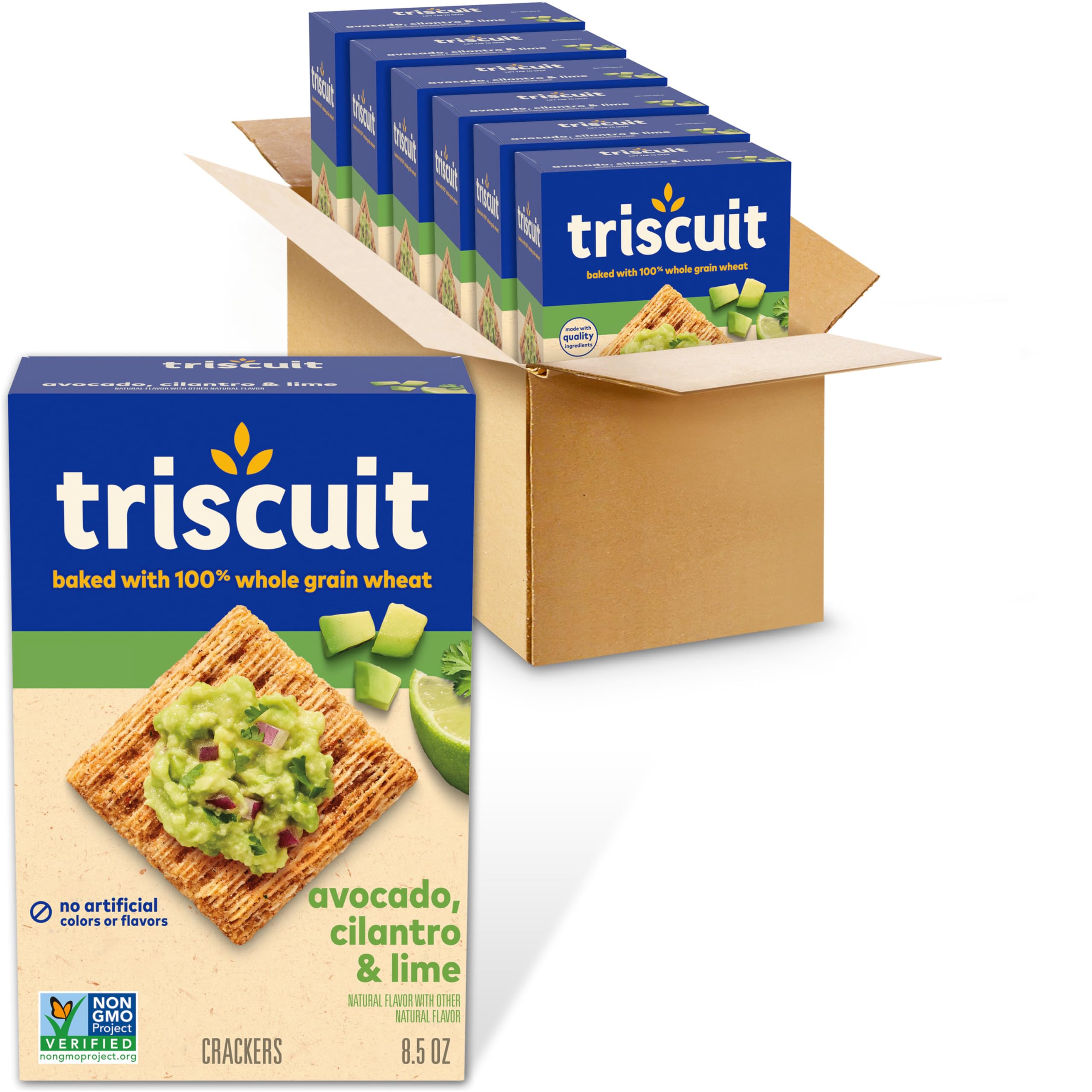 Triscuit Avocado, Cilantro & Lime Whole Grain Wheat Crackers - Healthy Lunch Snacks, Bulk Pack of 6 (8.5 oz Boxes) - Perfect for Office, School & On-the-Go Snacking