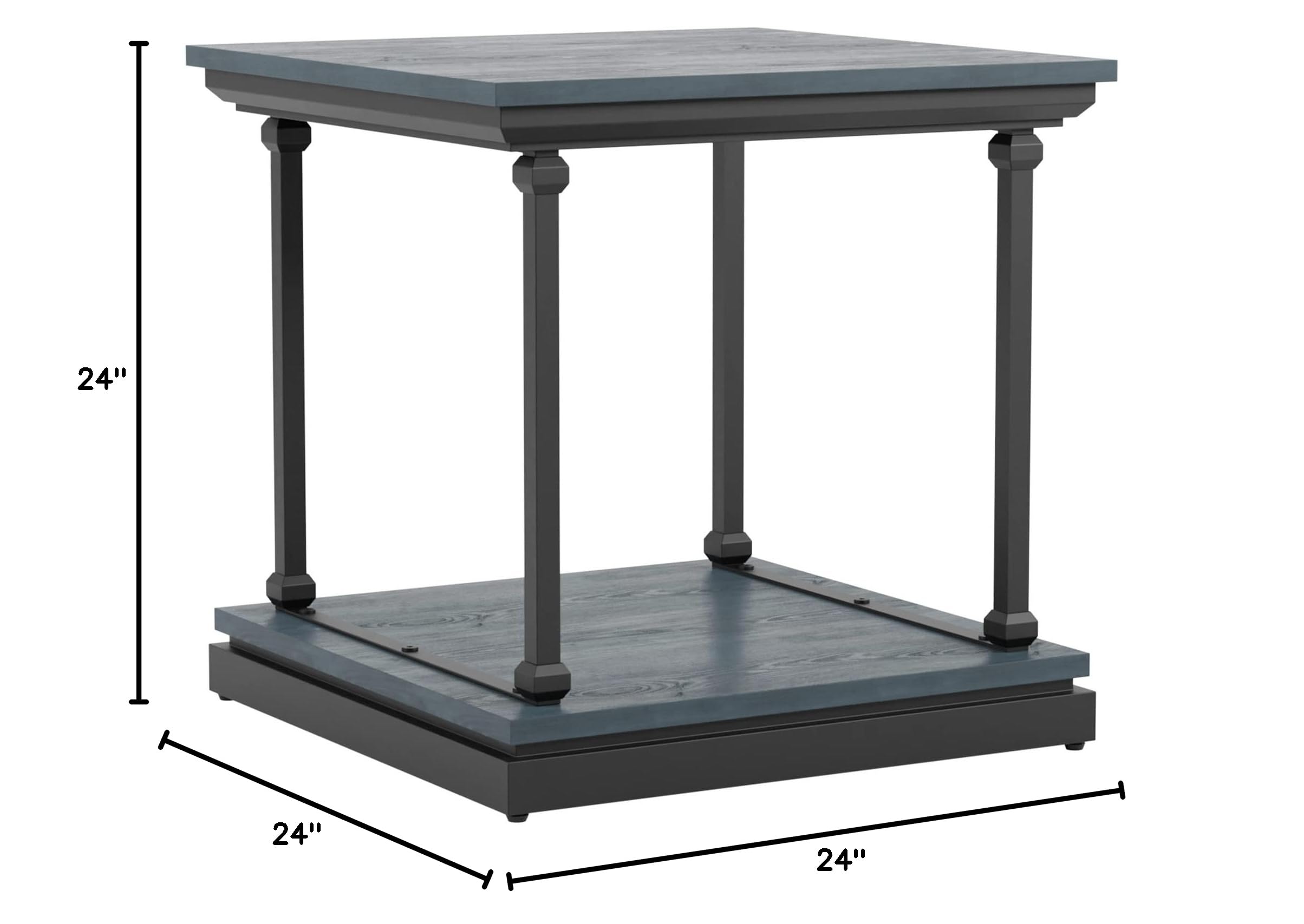 Ambridge Farmhouse Metal and Wood End Table with Storage - 24 Inch Square Side Table for Living Room, Bedroom - Antique Blue Finish - Perfect for Small Spaces, Home Decor and Farmhouse Style Interiors