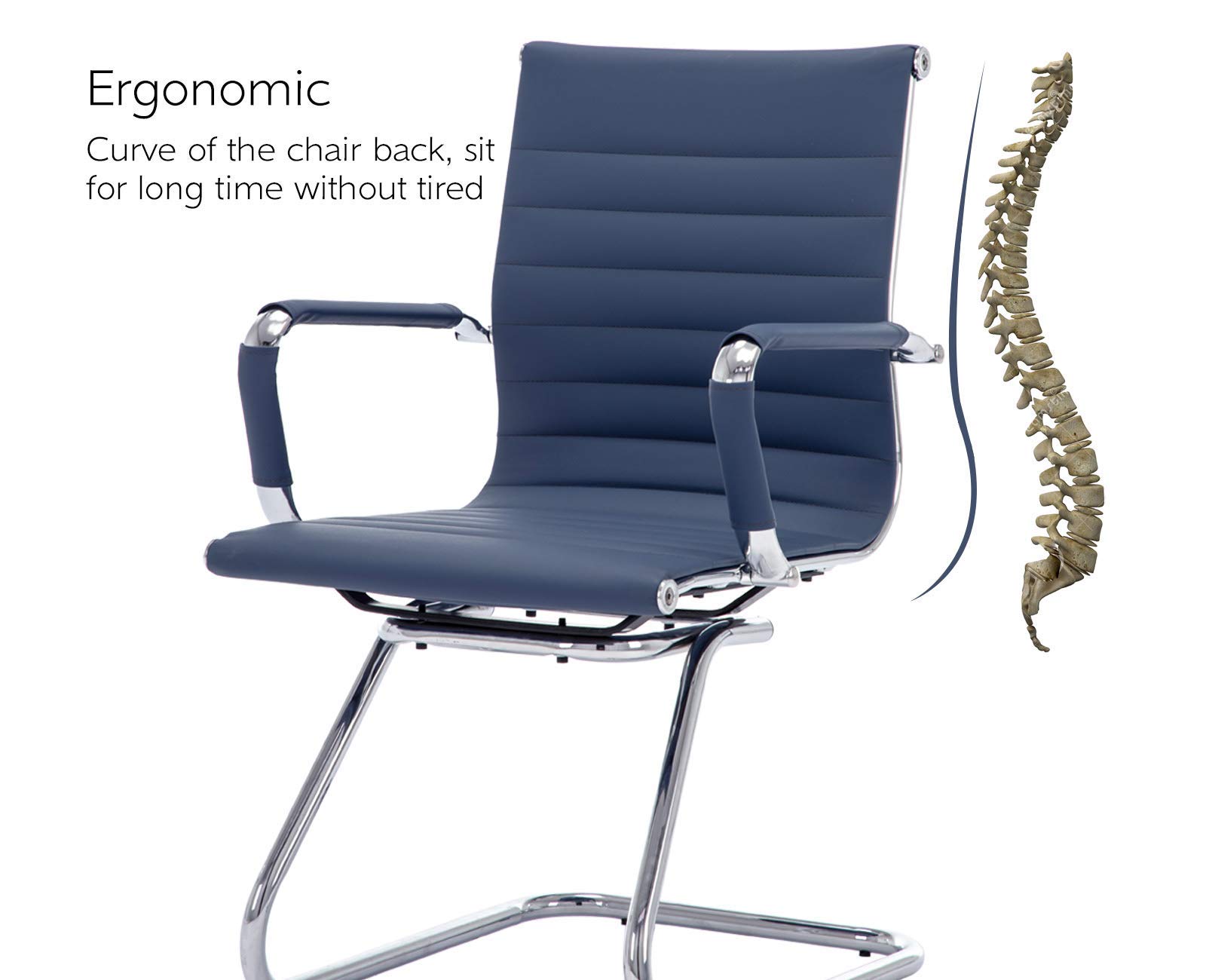 Guyou 4-Piece Office Reception Guest Chairs Set - Mid Back PU Leather Conference Chairs with Metal Legs & Sled Base - Navy Blue - Perfect for Waiting Rooms, Lobbies & Meeting Areas